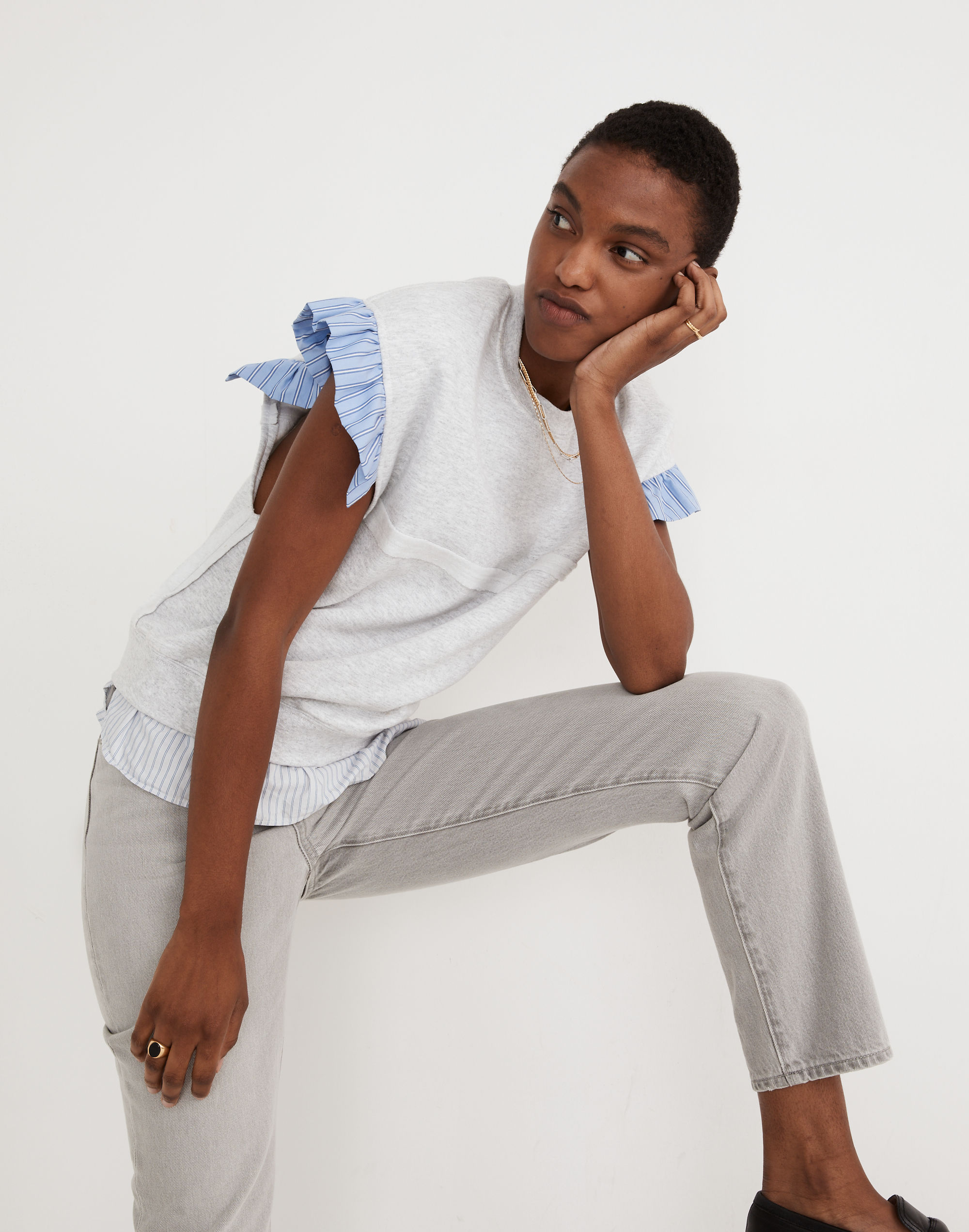 Madewell x Rentrayage Upcycled Woven-Mix Sweatshirt