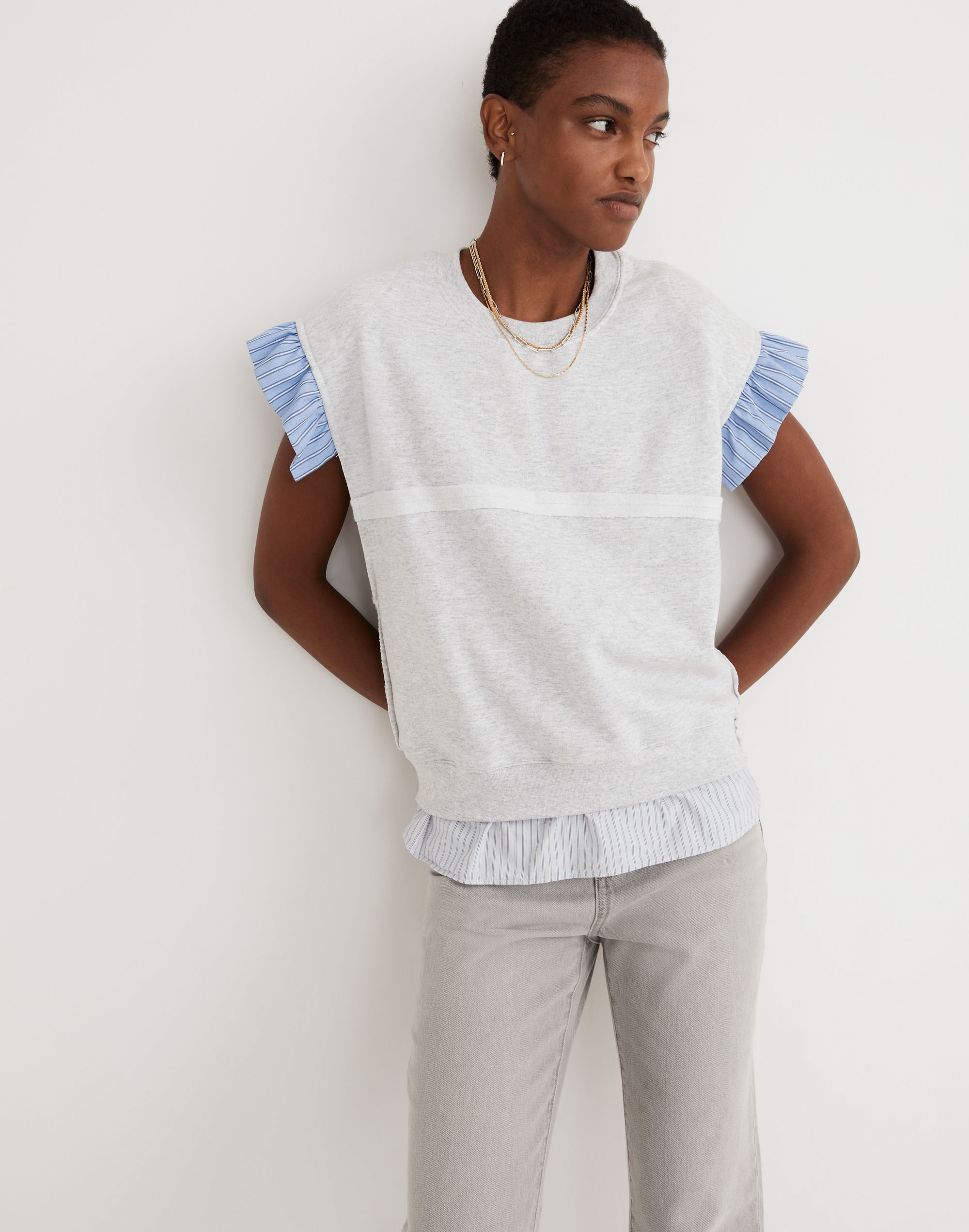 Madewell x Rentrayage Upcycled Woven-Mix Sweatshirt
