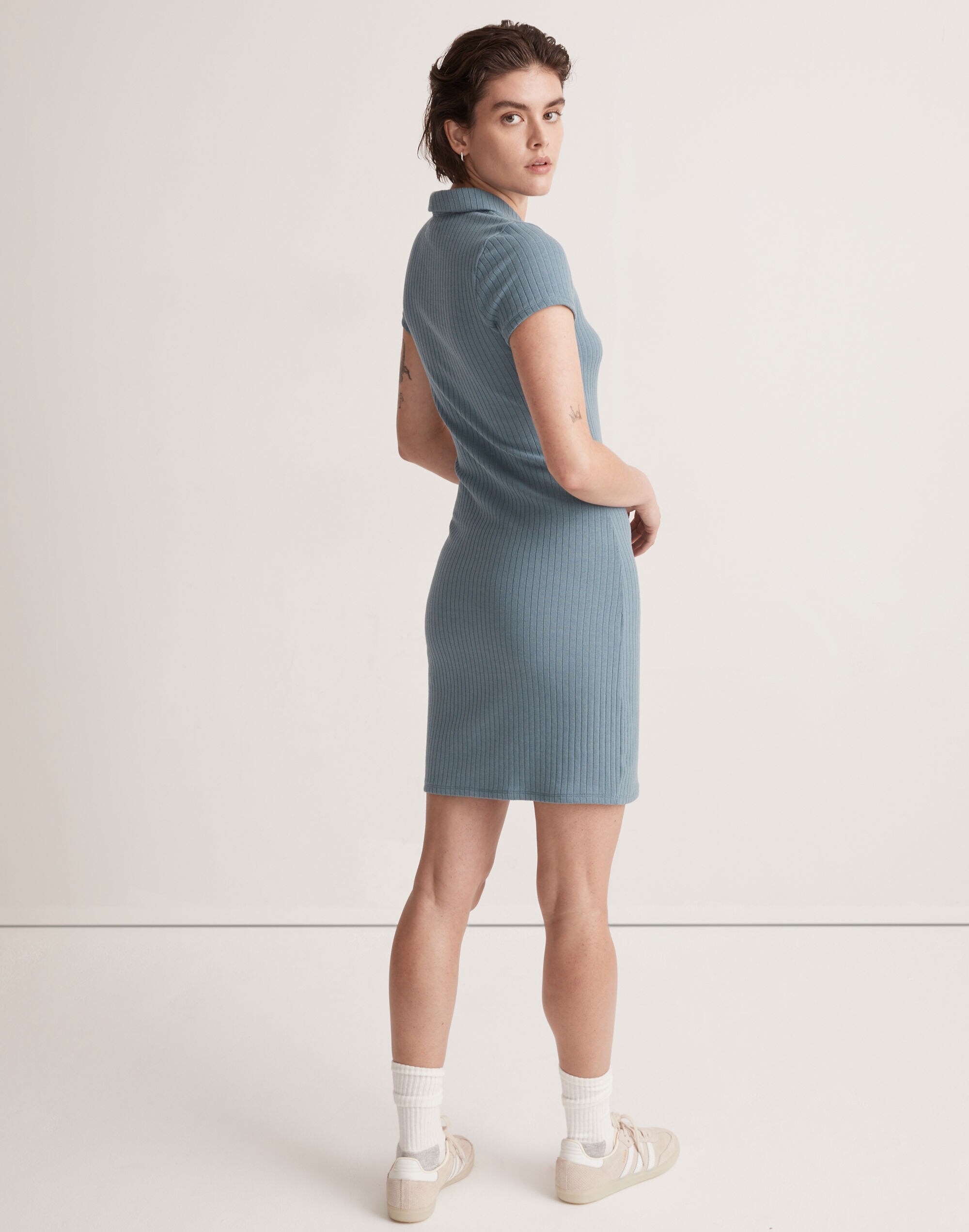 Ribbed Polo Knit Mini Dress