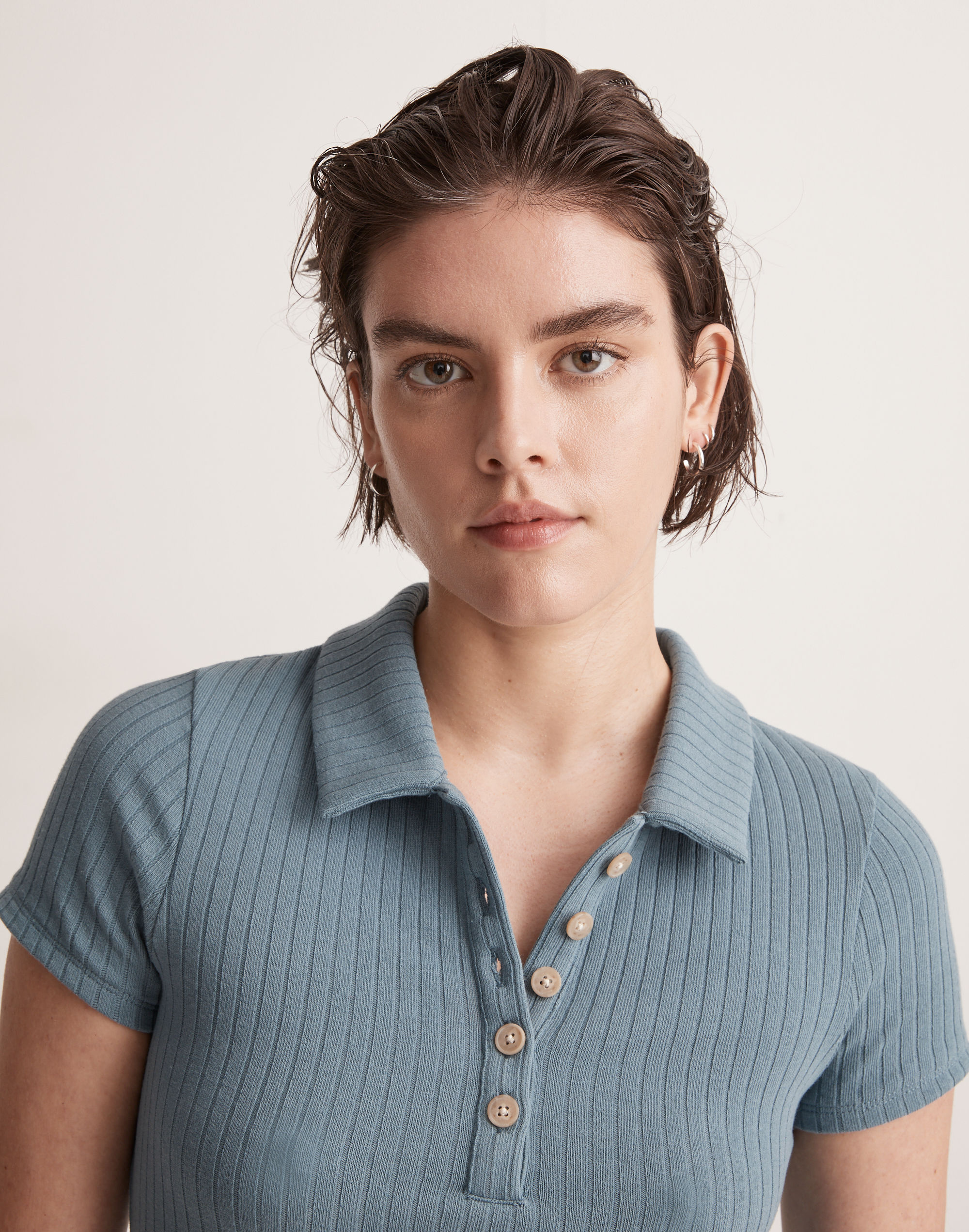 Ribbed Polo Knit Mini Dress