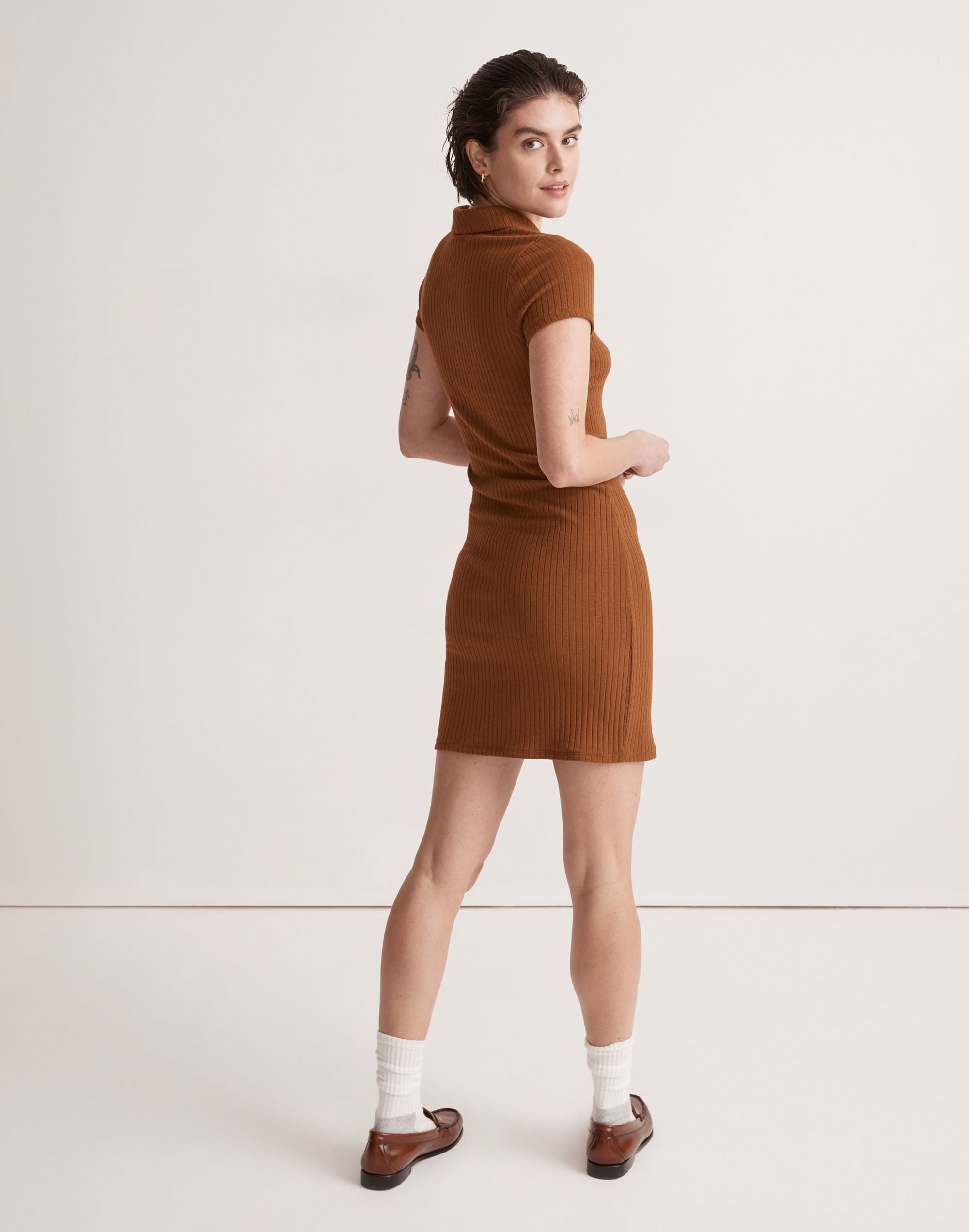 Ribbed Polo Knit Mini Dress