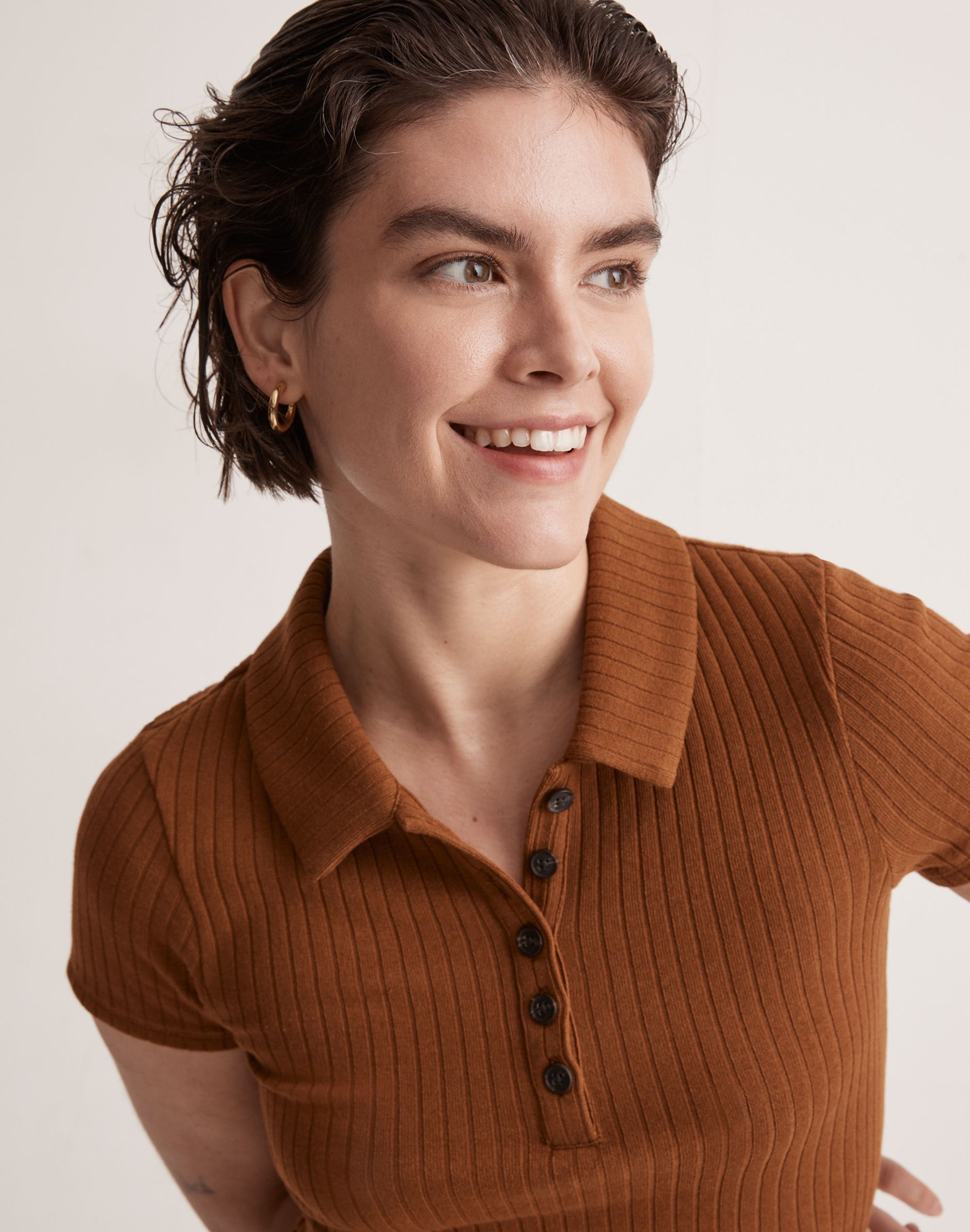 Ribbed Polo Knit Mini Dress