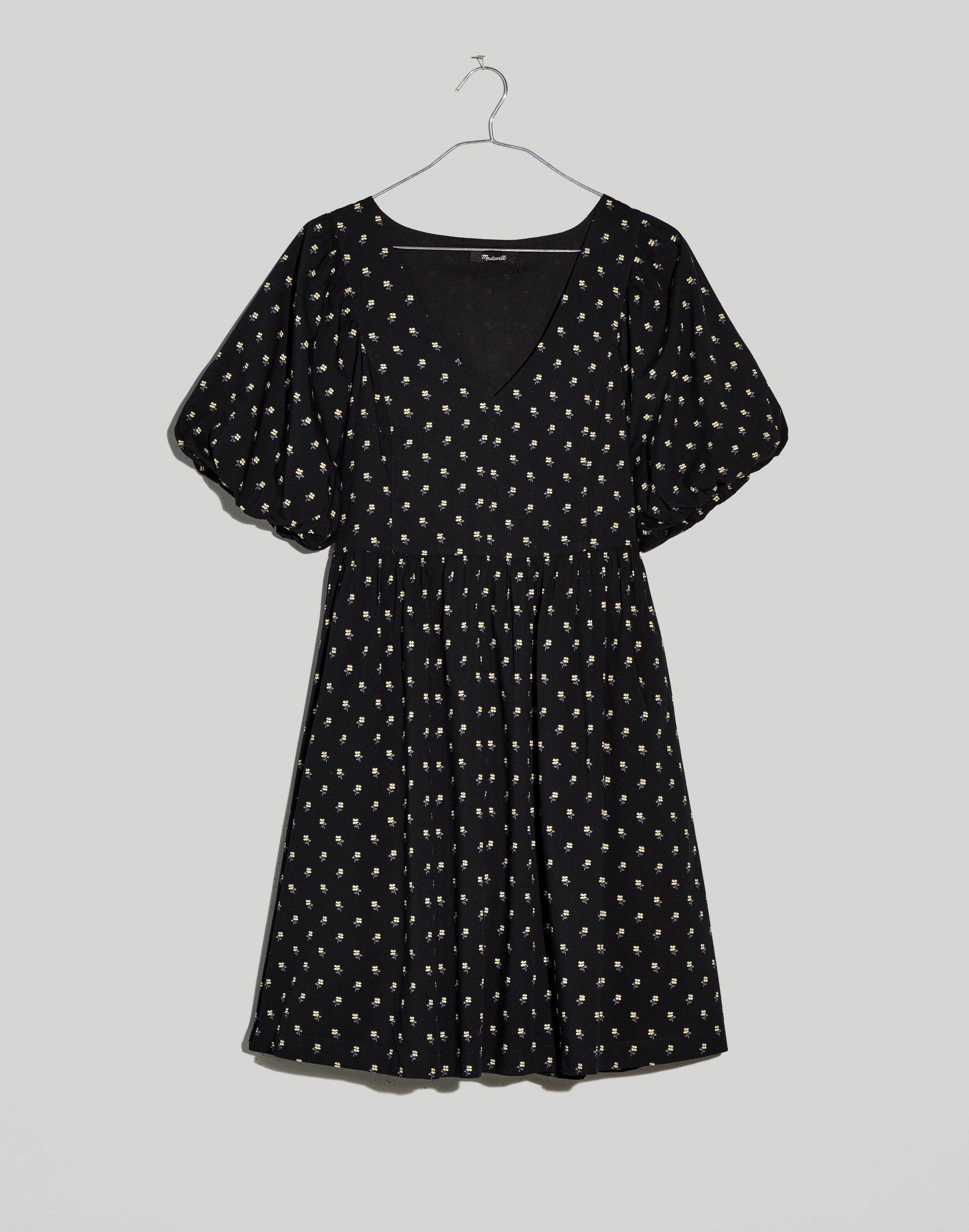 V-Neck Puff-Sleeve Mini Dress in Floral Ikat