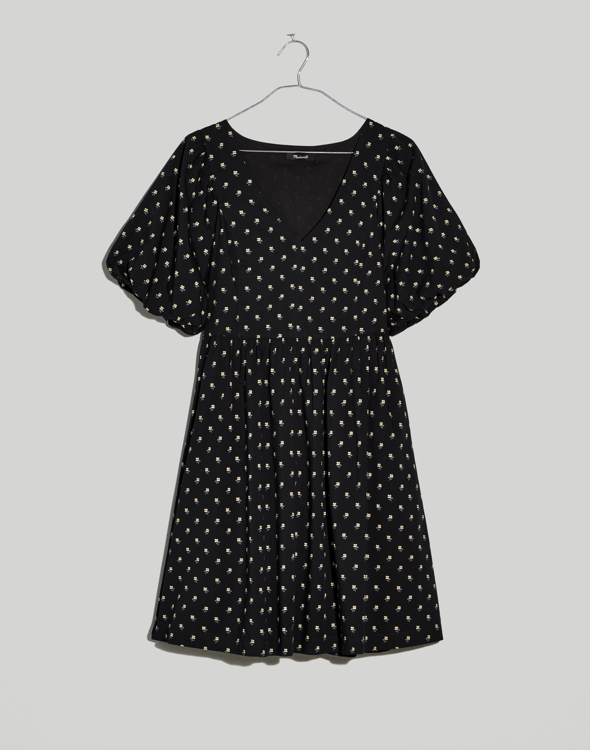 Plus V-Neck Puff-Sleeve Mini Dress in Floral Ikat