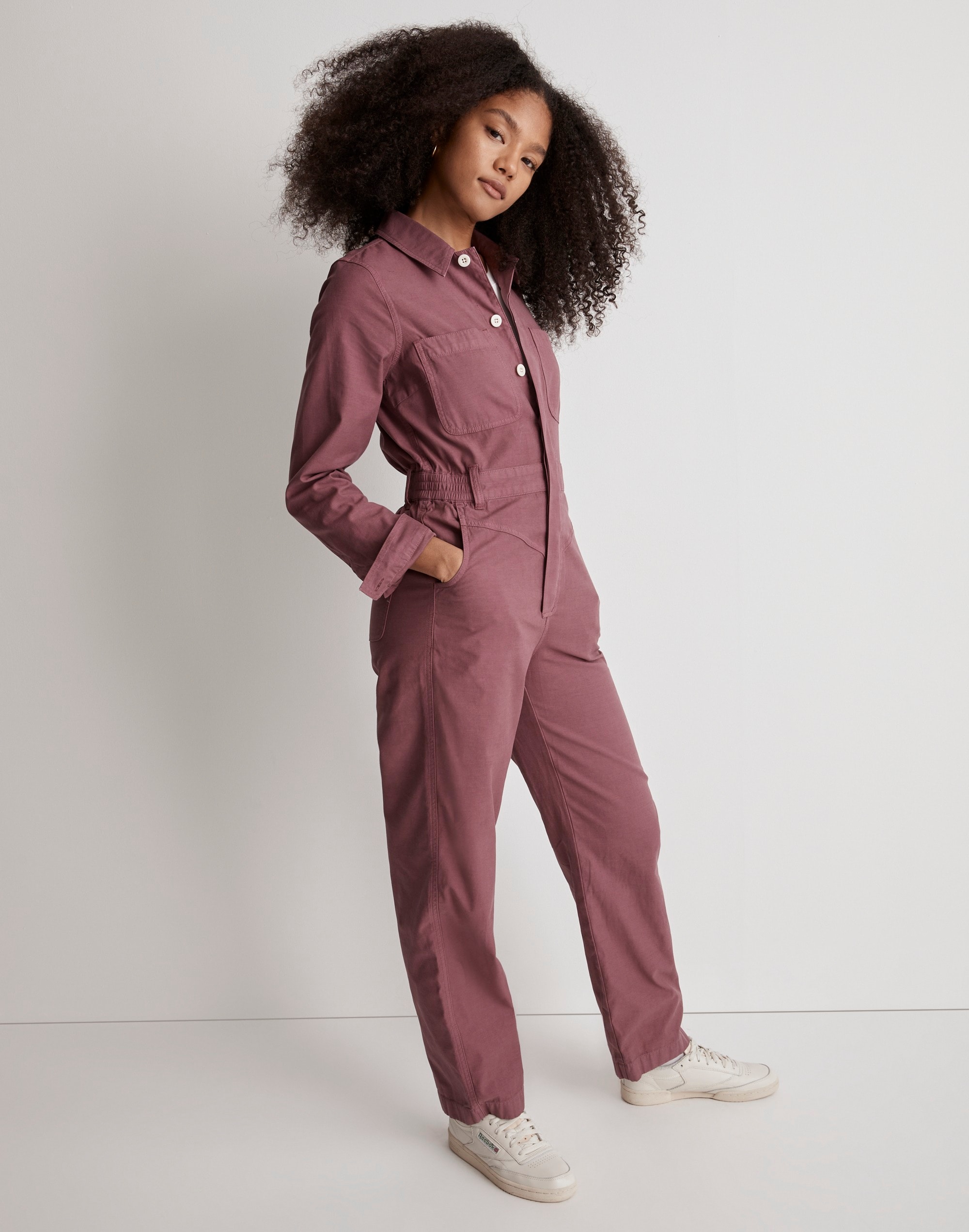 Garment-Dyed Long-Sleeve Jumpsuit
