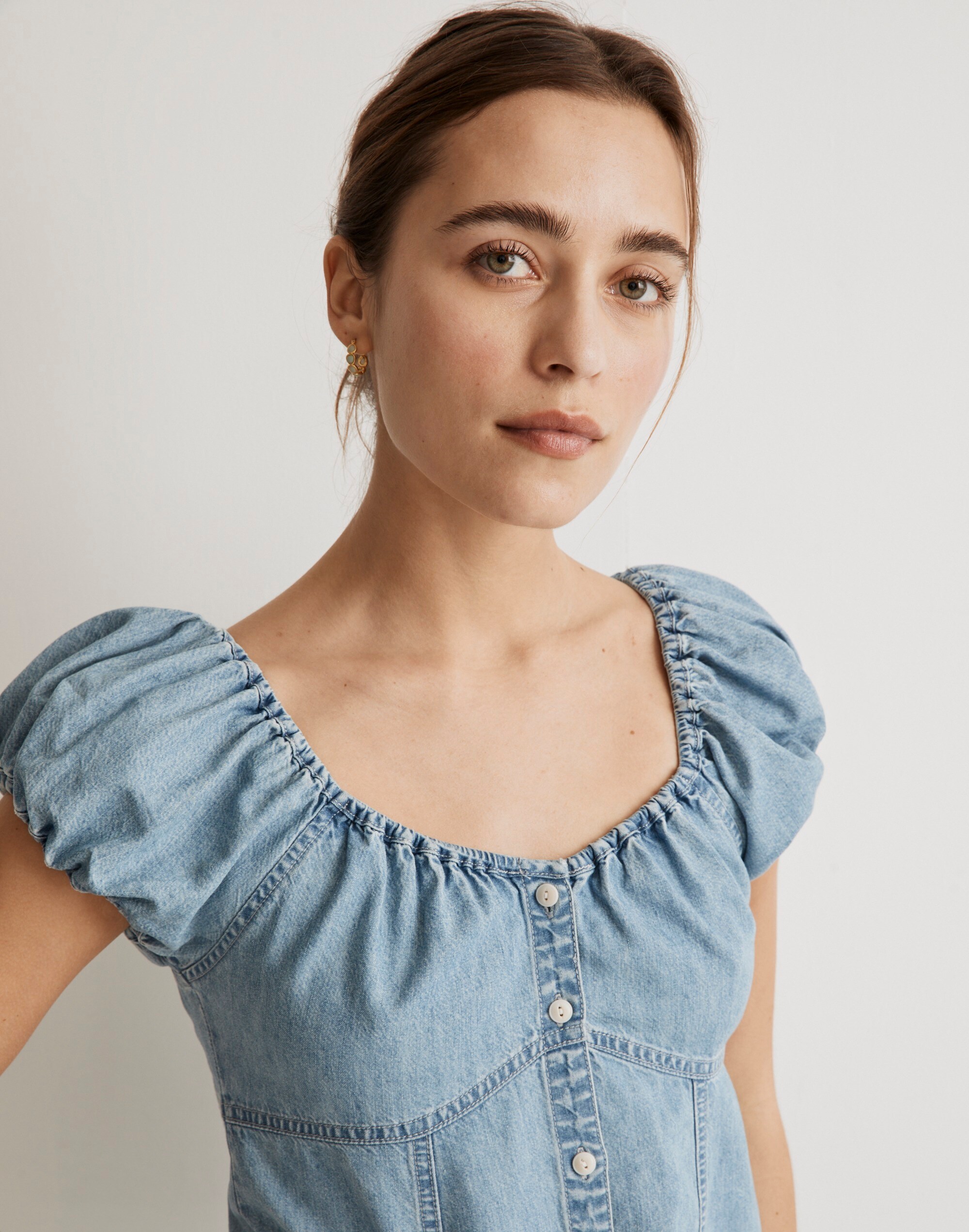 Embroidered Denim Mini Dress