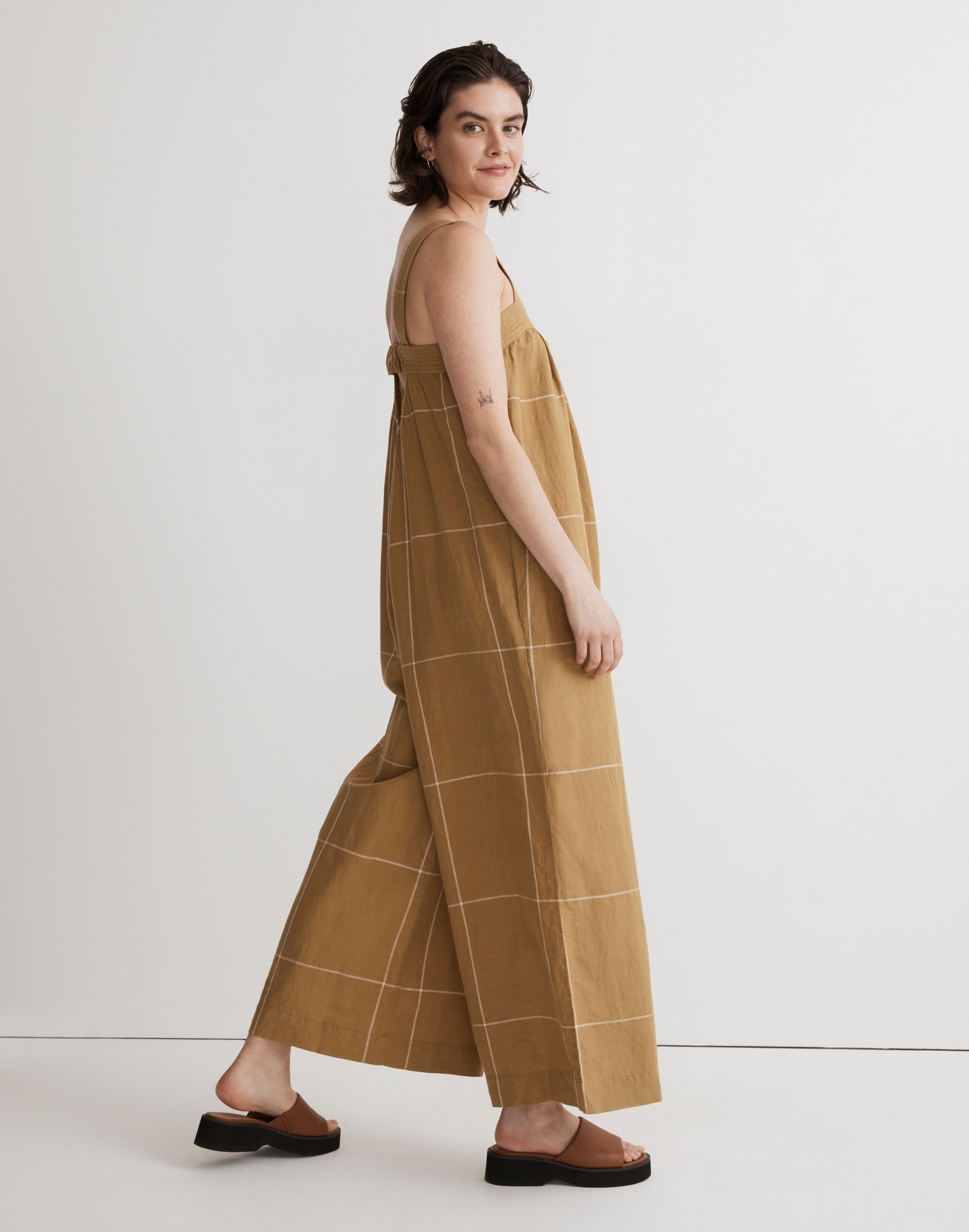 Superwide-Leg Jumpsuit in Windowpane