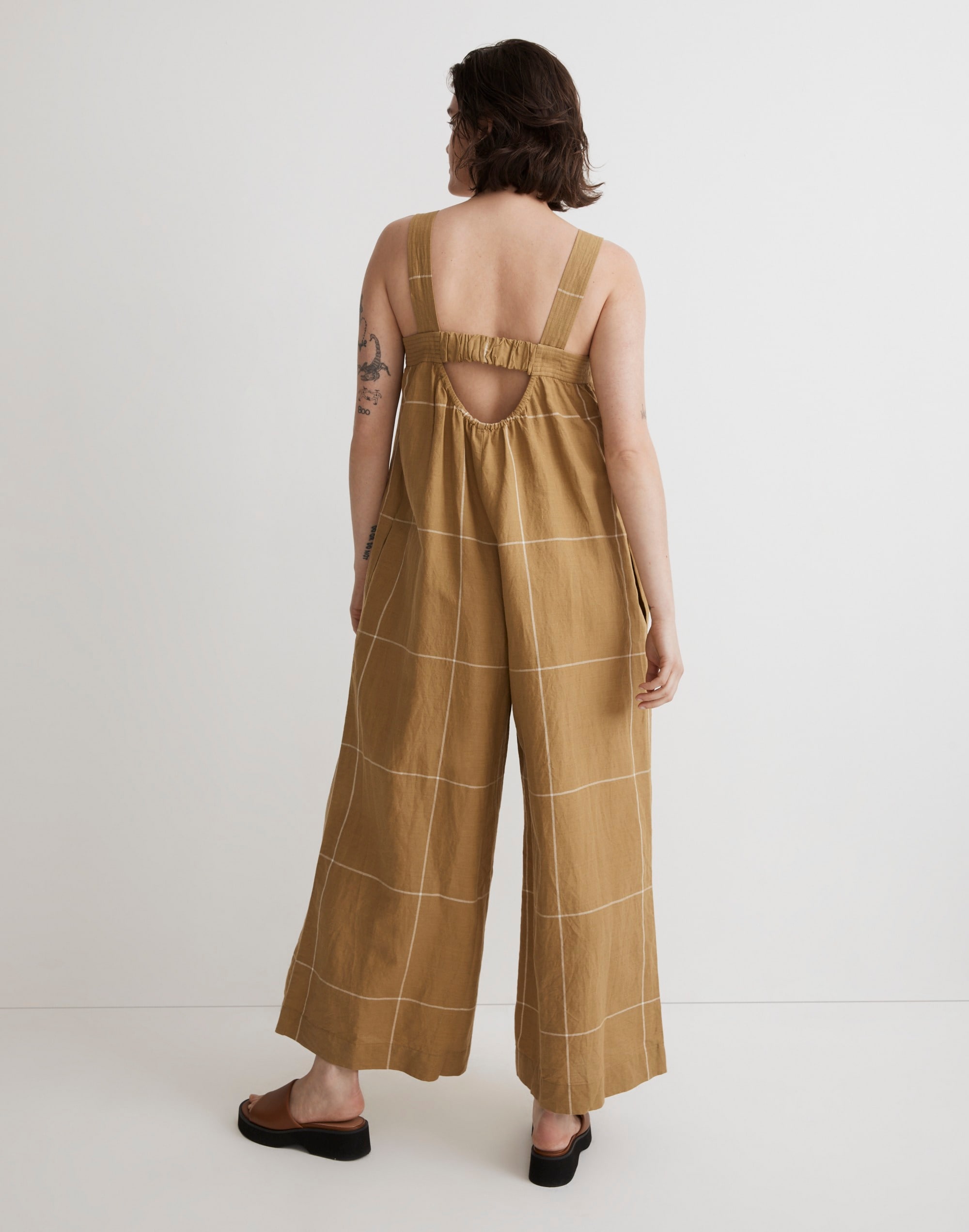 Superwide-Leg Jumpsuit in Windowpane