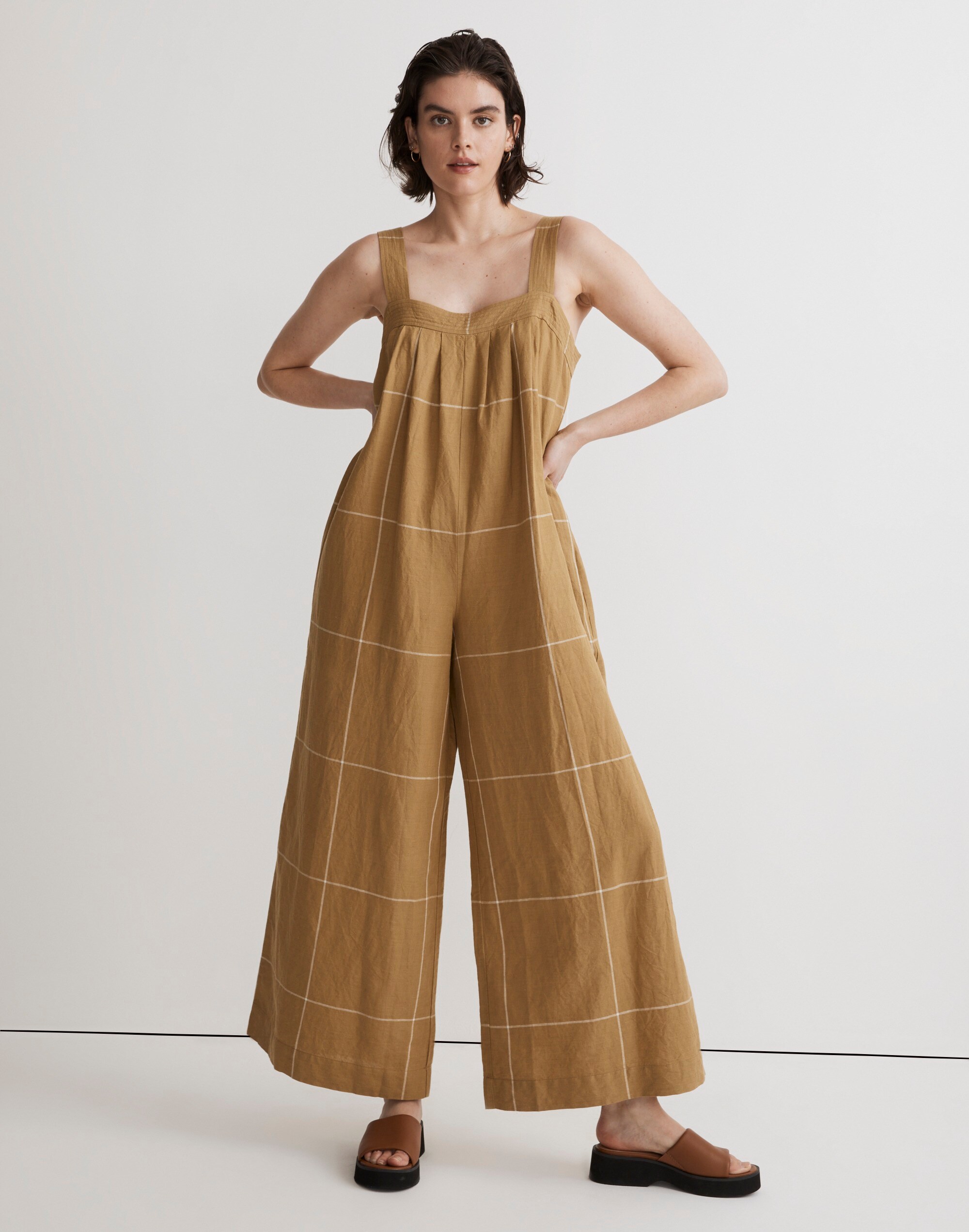 Superwide-Leg Jumpsuit in Windowpane