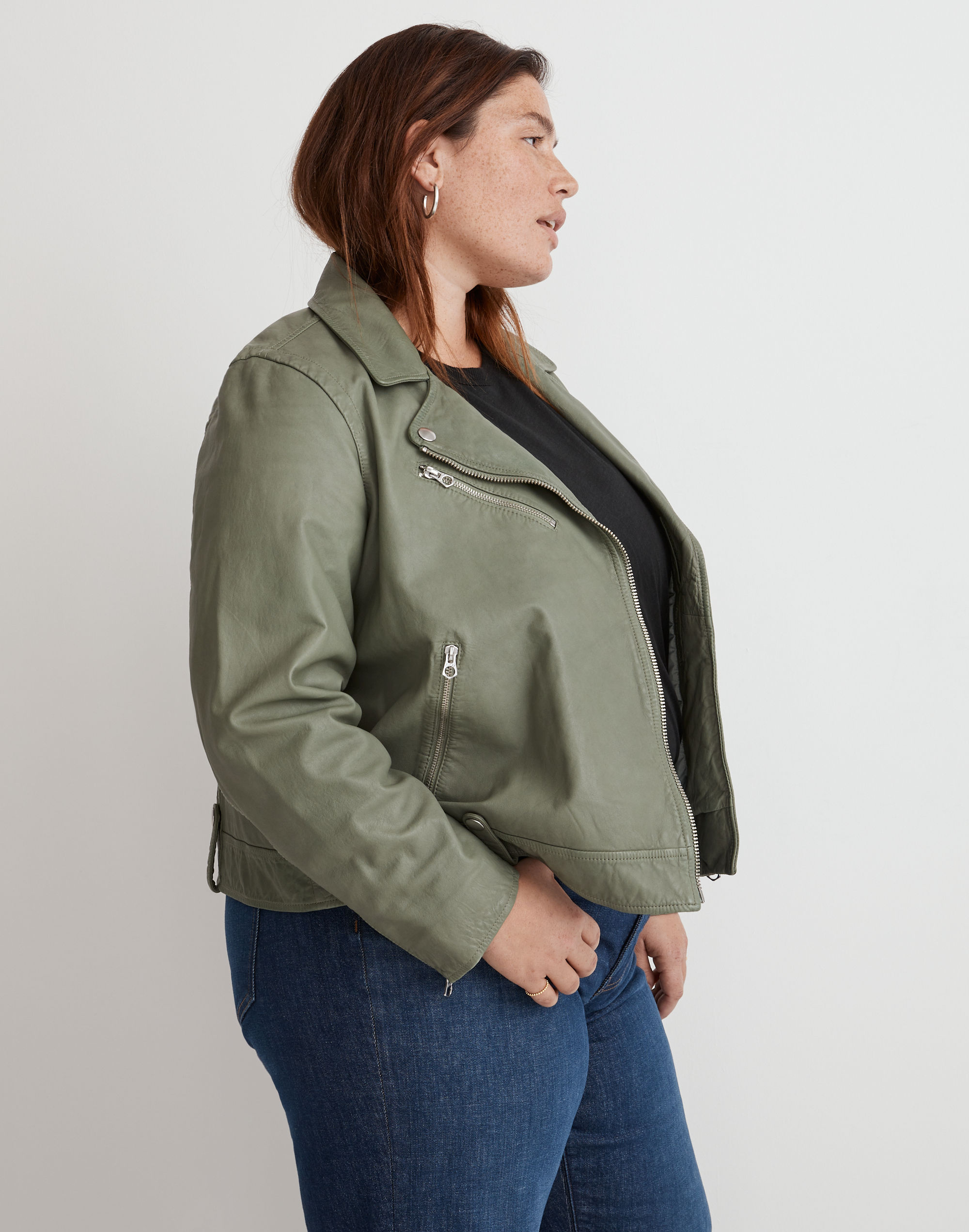 Plus Washed Leather Motorcycle Jacket