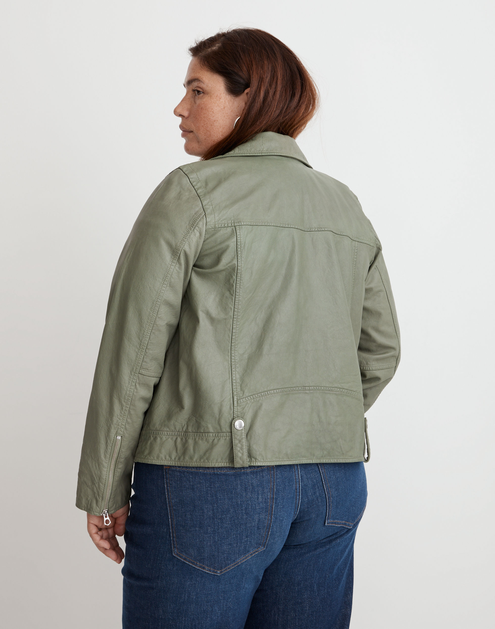 Plus Washed Leather Motorcycle Jacket