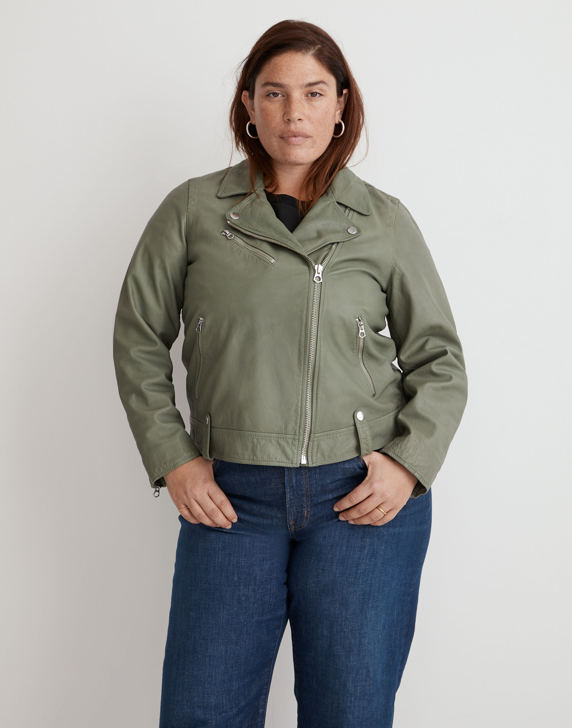 Plus Washed Leather Motorcycle Jacket