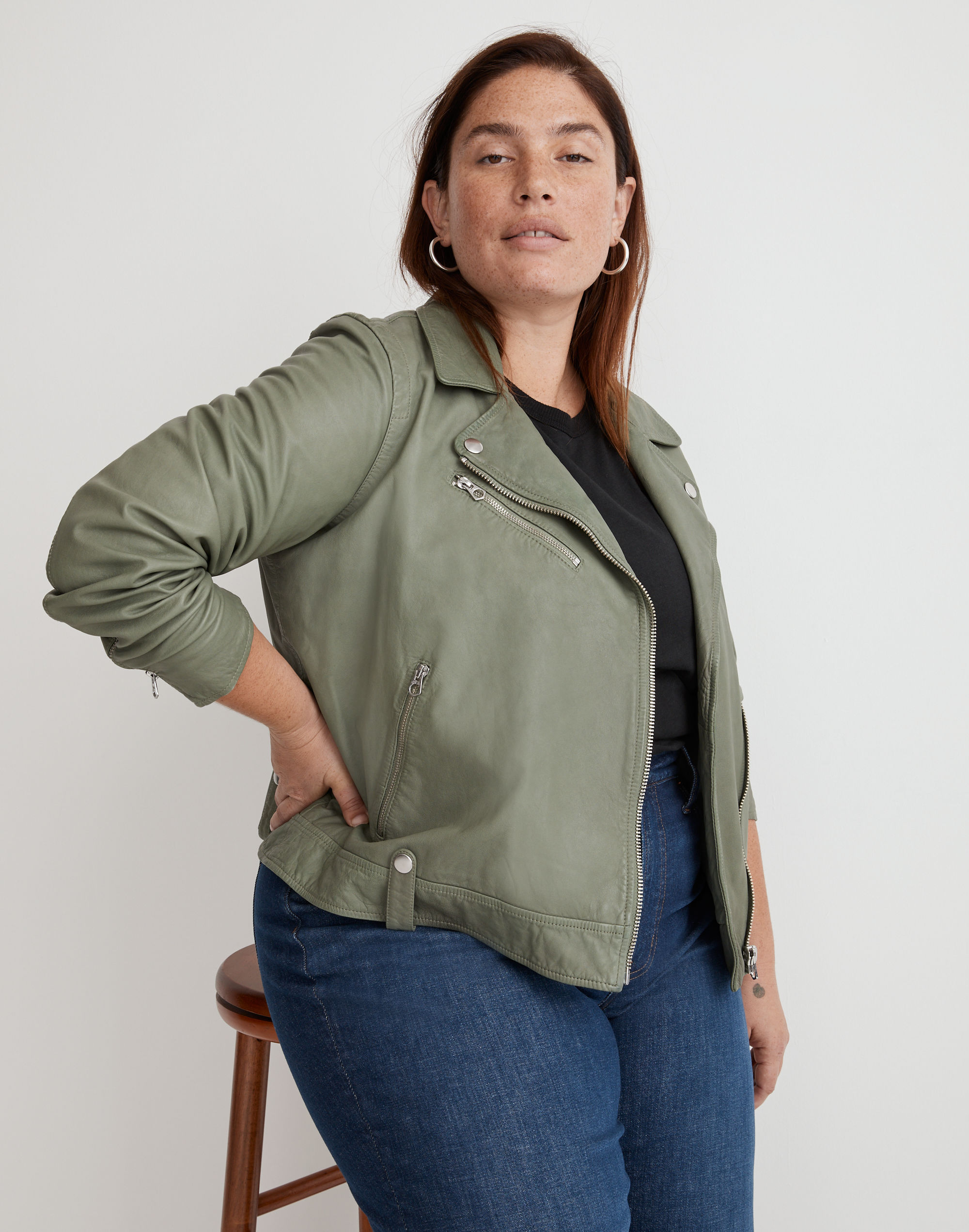 Plus Washed Leather Motorcycle Jacket