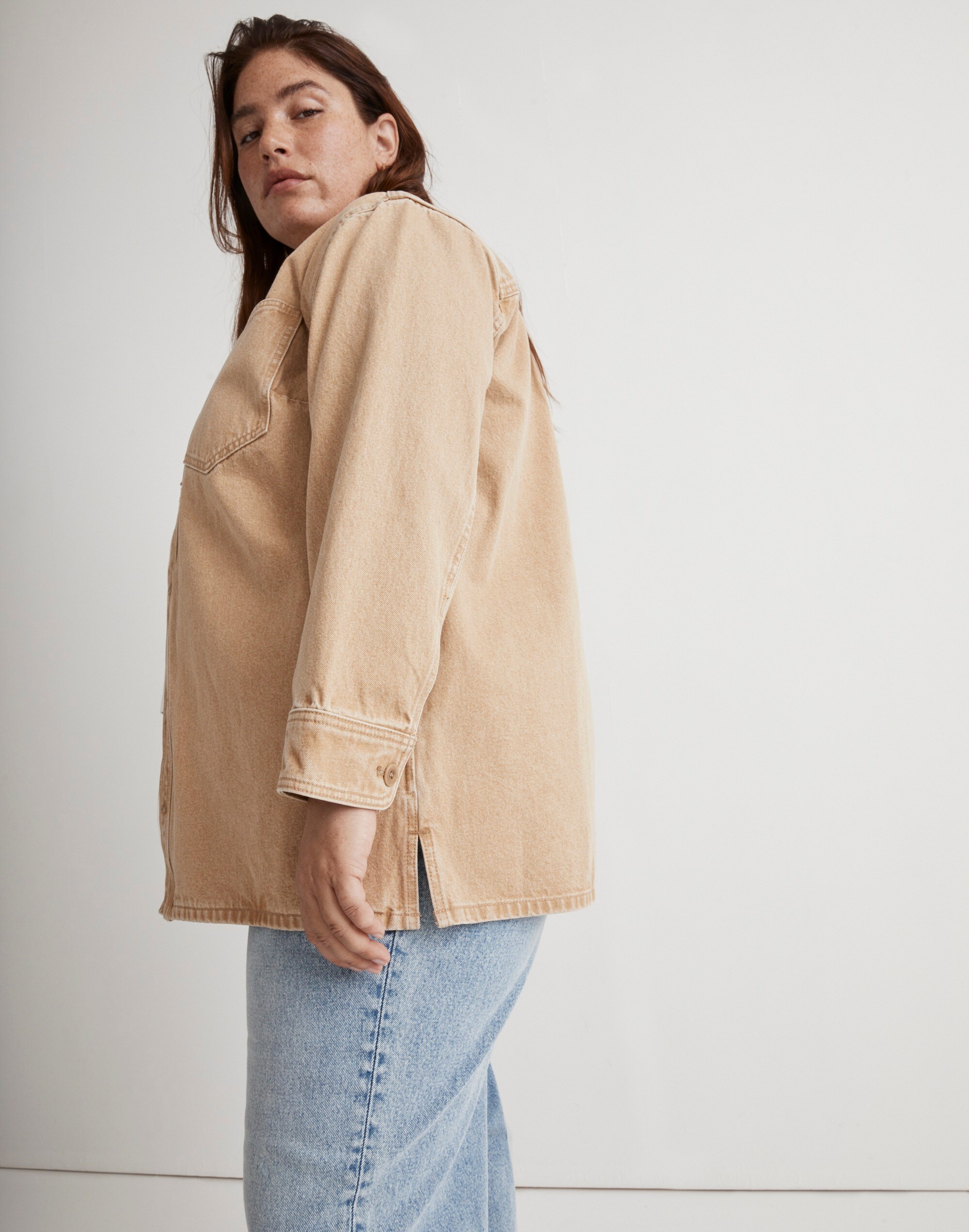 Madewell Women's Denim Shirt-Jacket: Botanical Yarn-Dye Edition in Light Chestnut Wash - Size XL