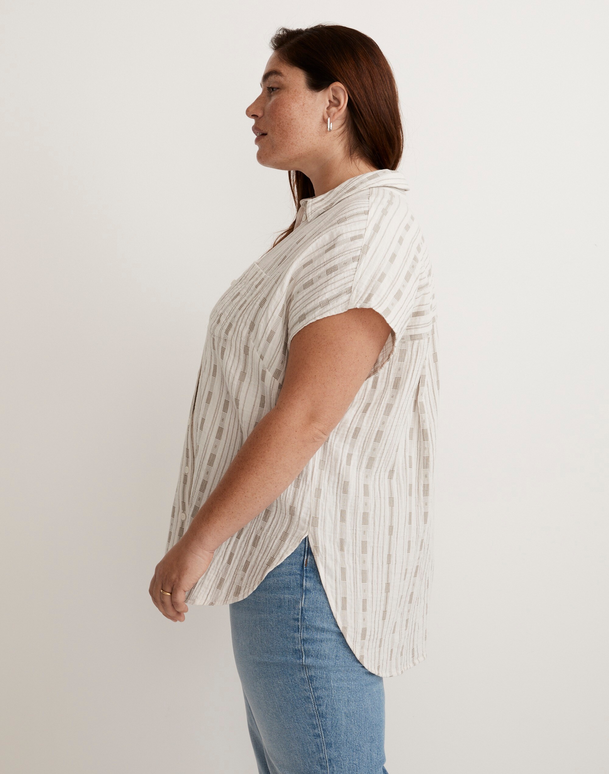 Plus Dolman-Sleeve Button-Up Shirt