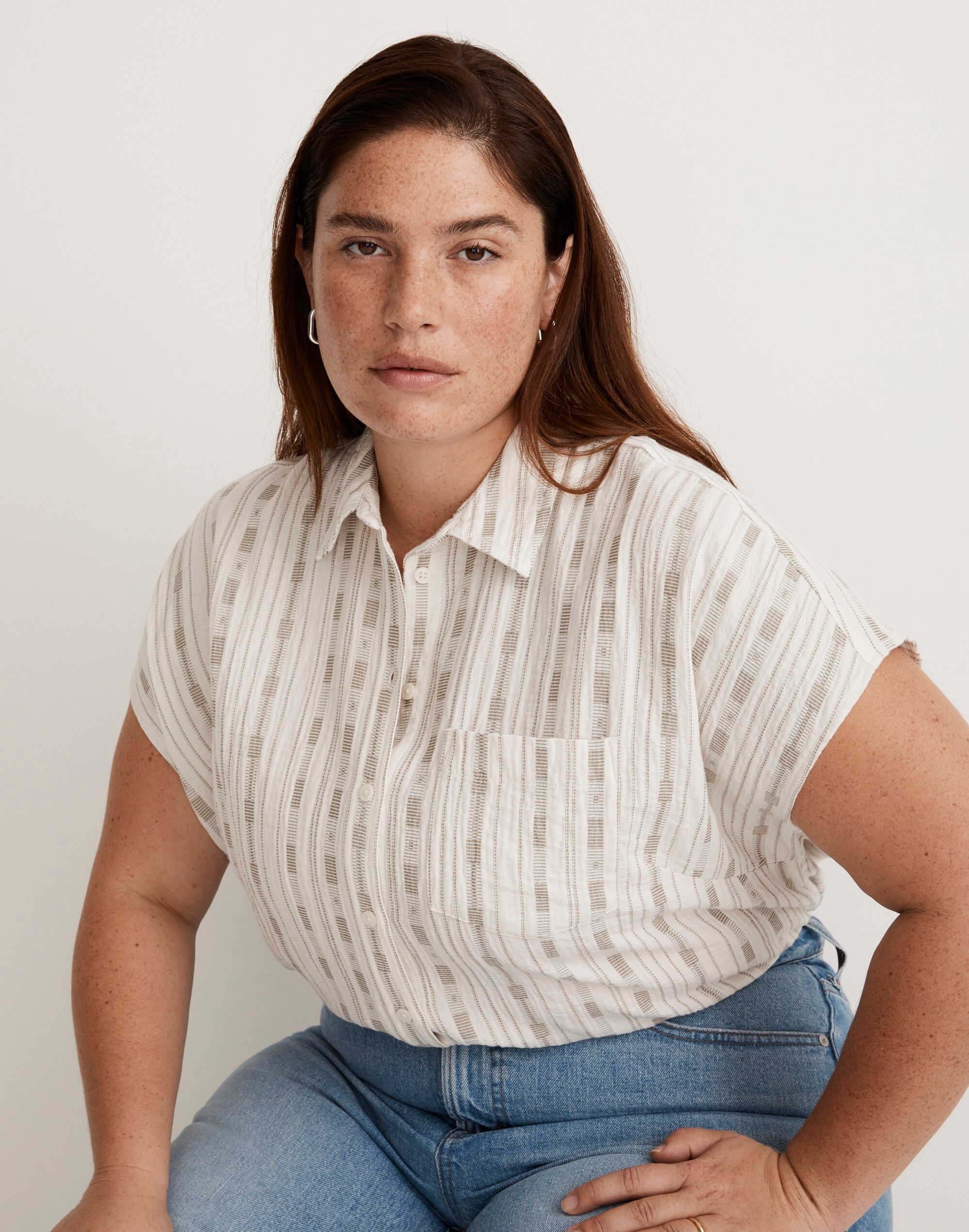 Plus Dolman-Sleeve Button-Up Shirt