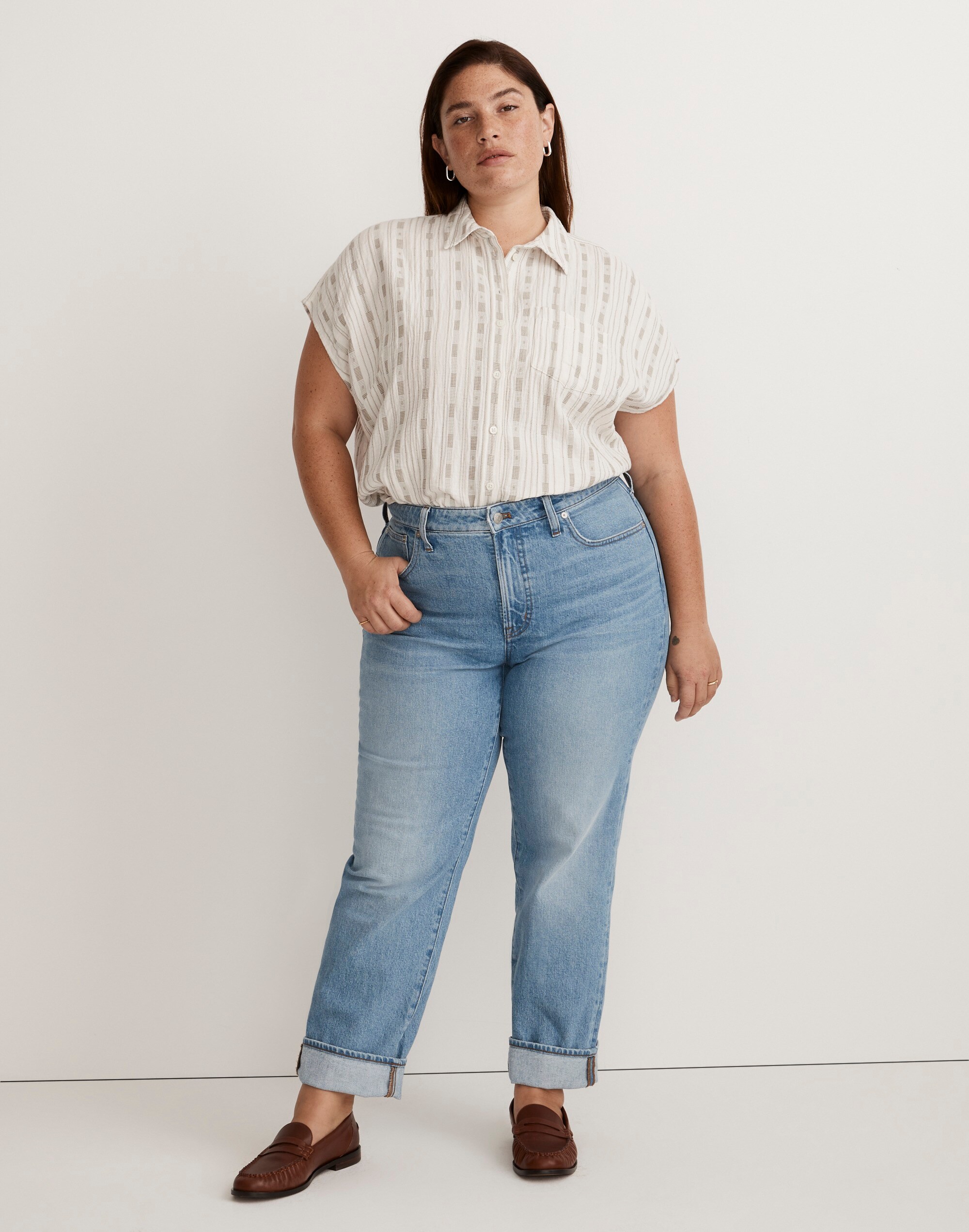 Plus Dolman-Sleeve Button-Up Shirt