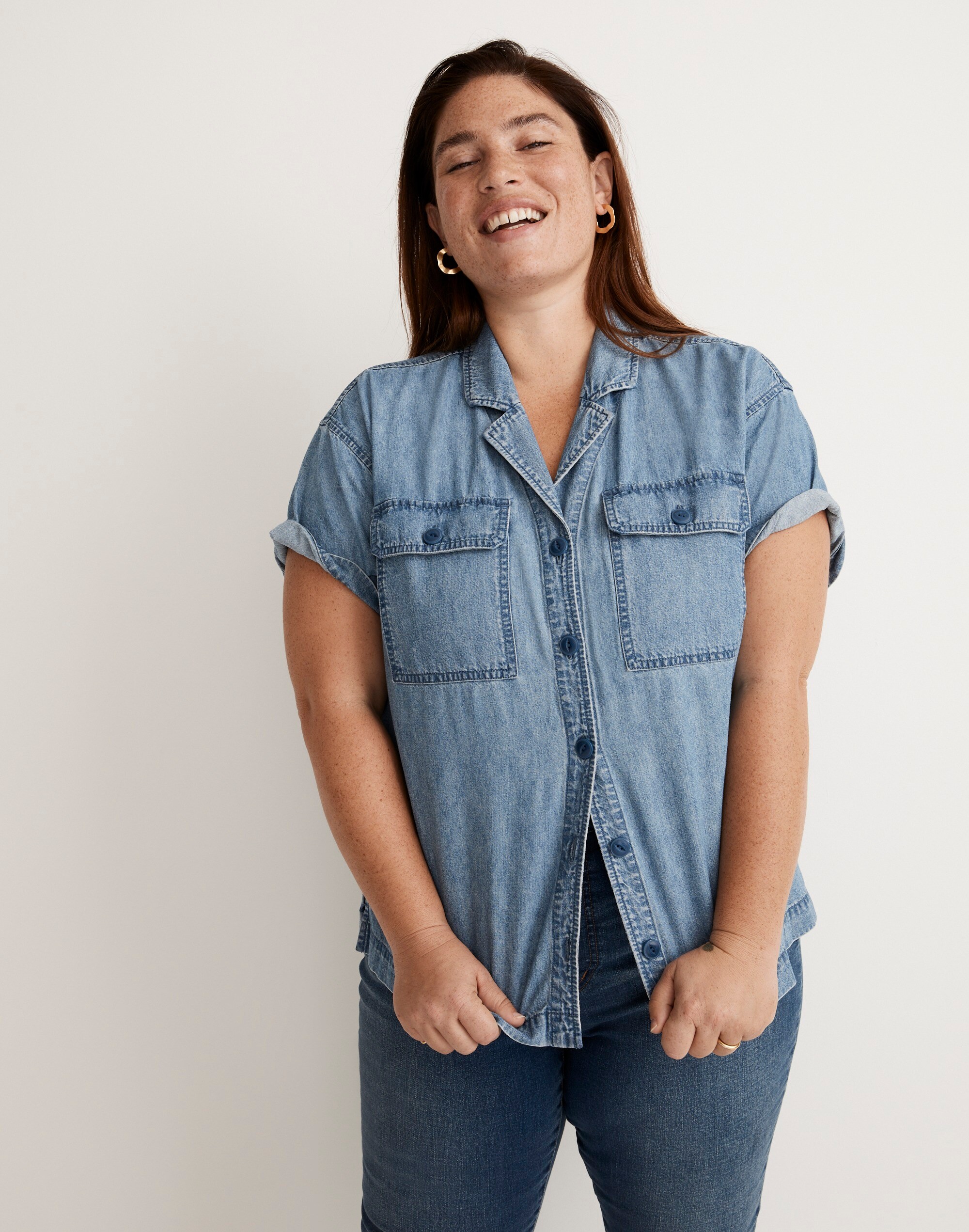 Plus Denim Camp Shirt in Holcrest Wash