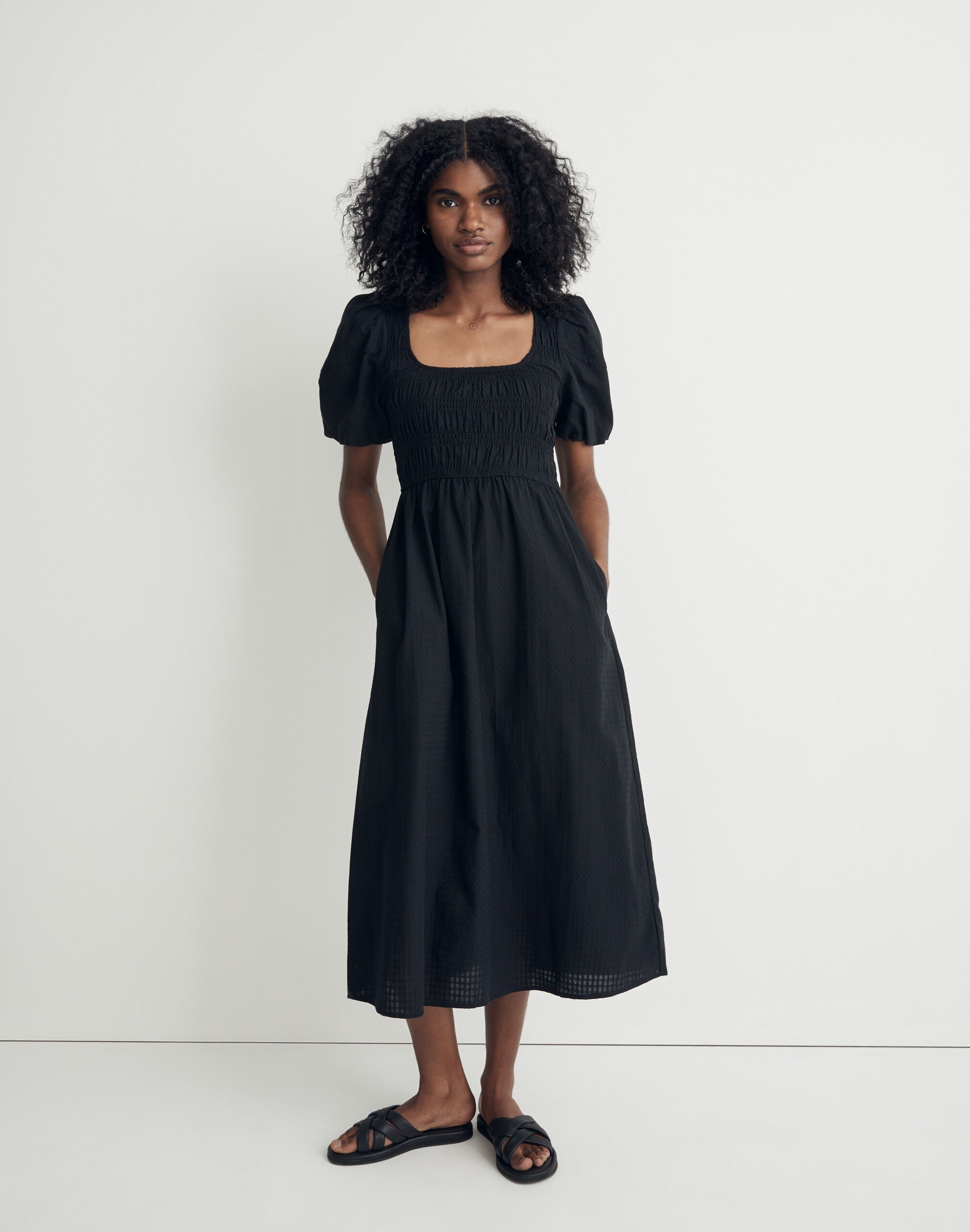 lucie puff-sleeve midi dress