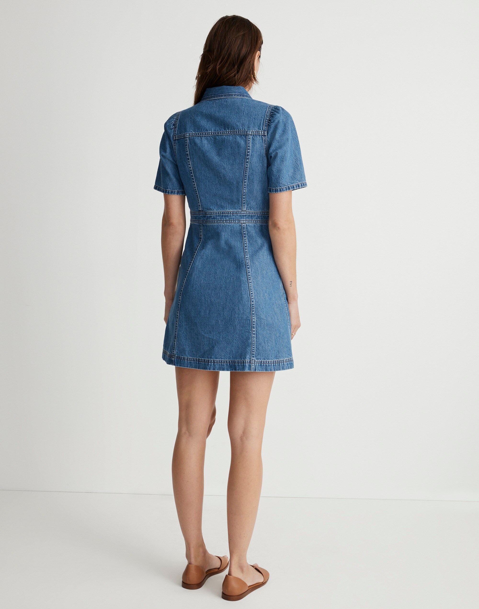 Denim Puff-Sleeve Mini Dress in Stonehaven Wash