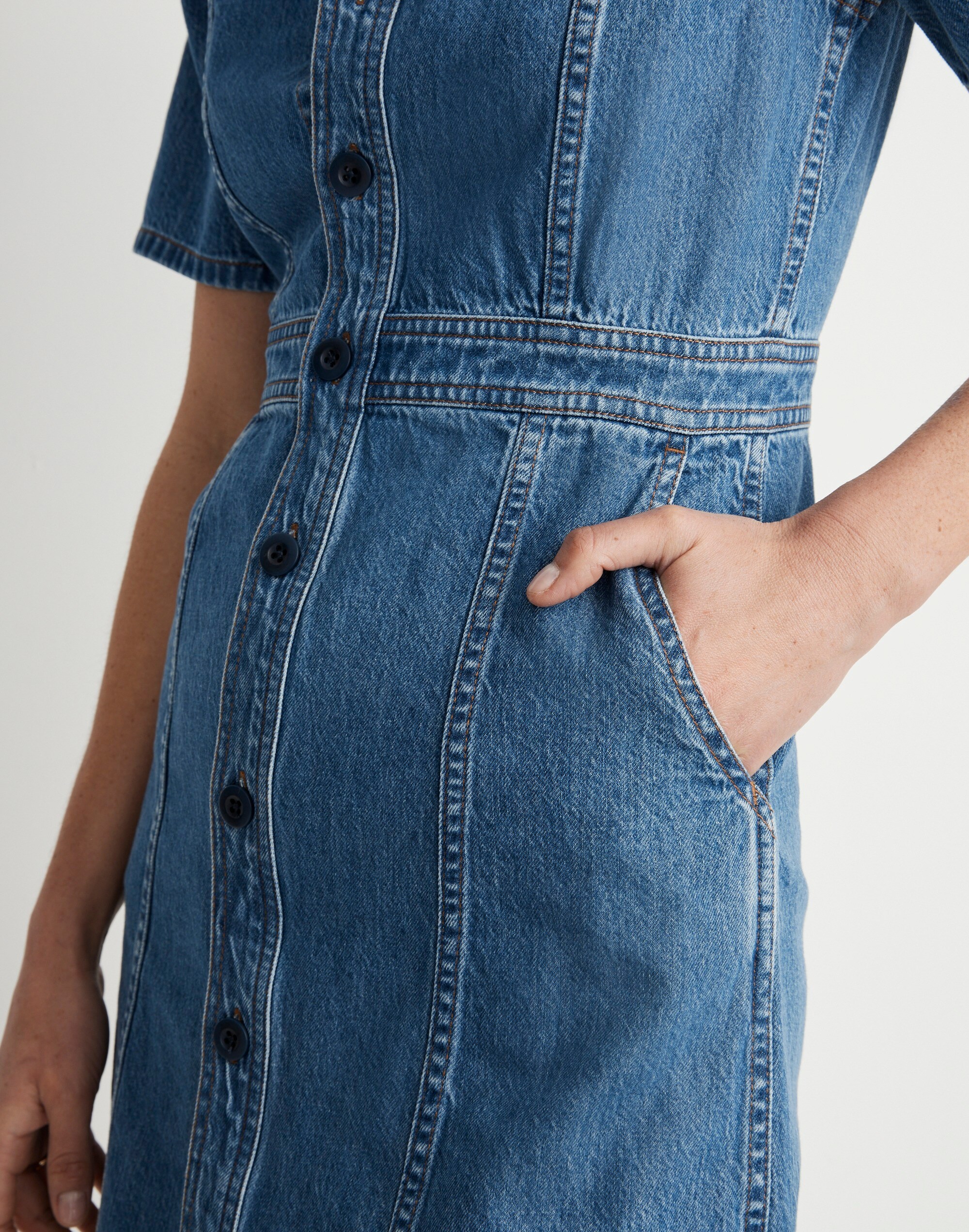 Denim Puff-Sleeve Mini Dress in Stonehaven Wash