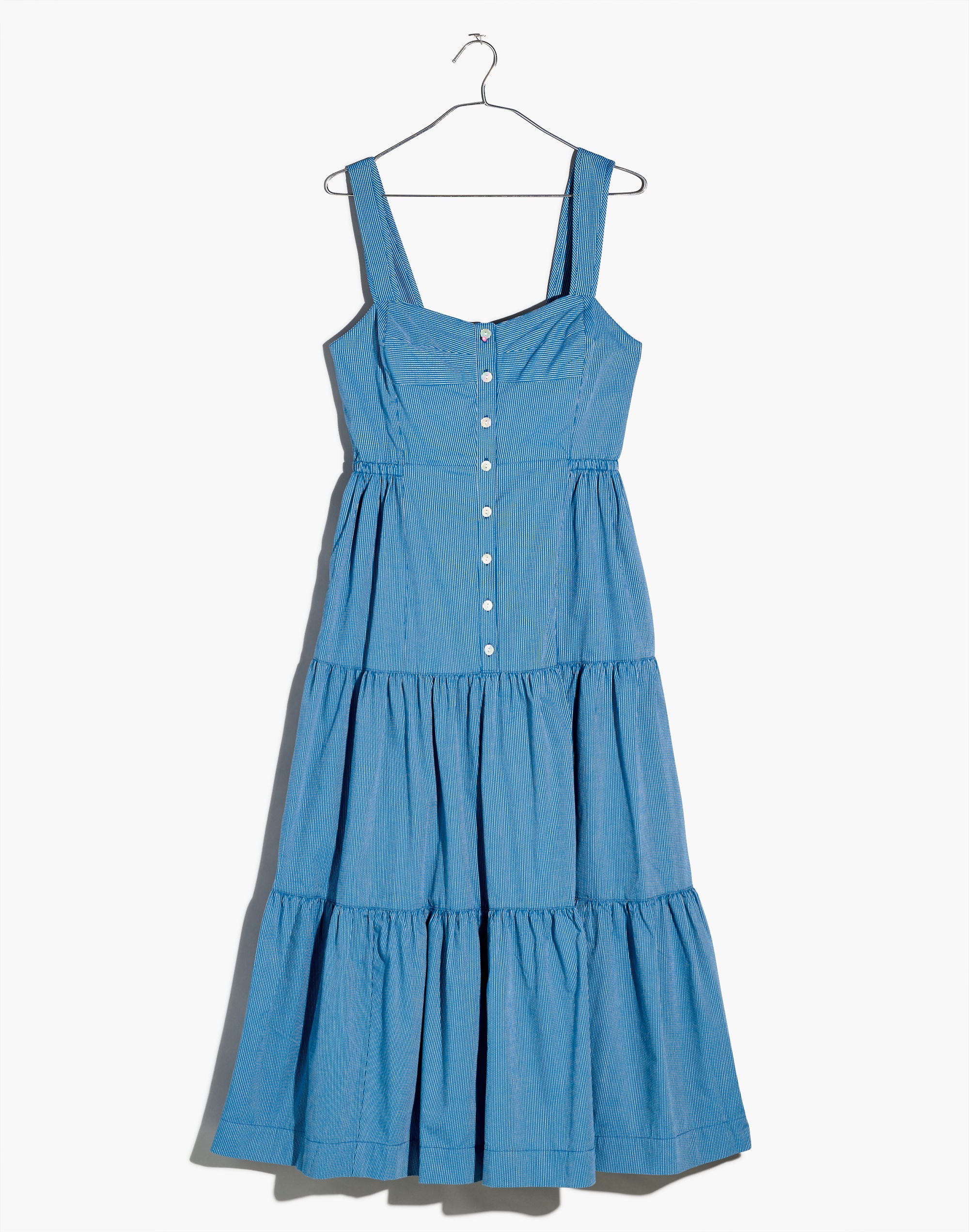 Plus Button-Front Tiered Midi Dress in Stripe