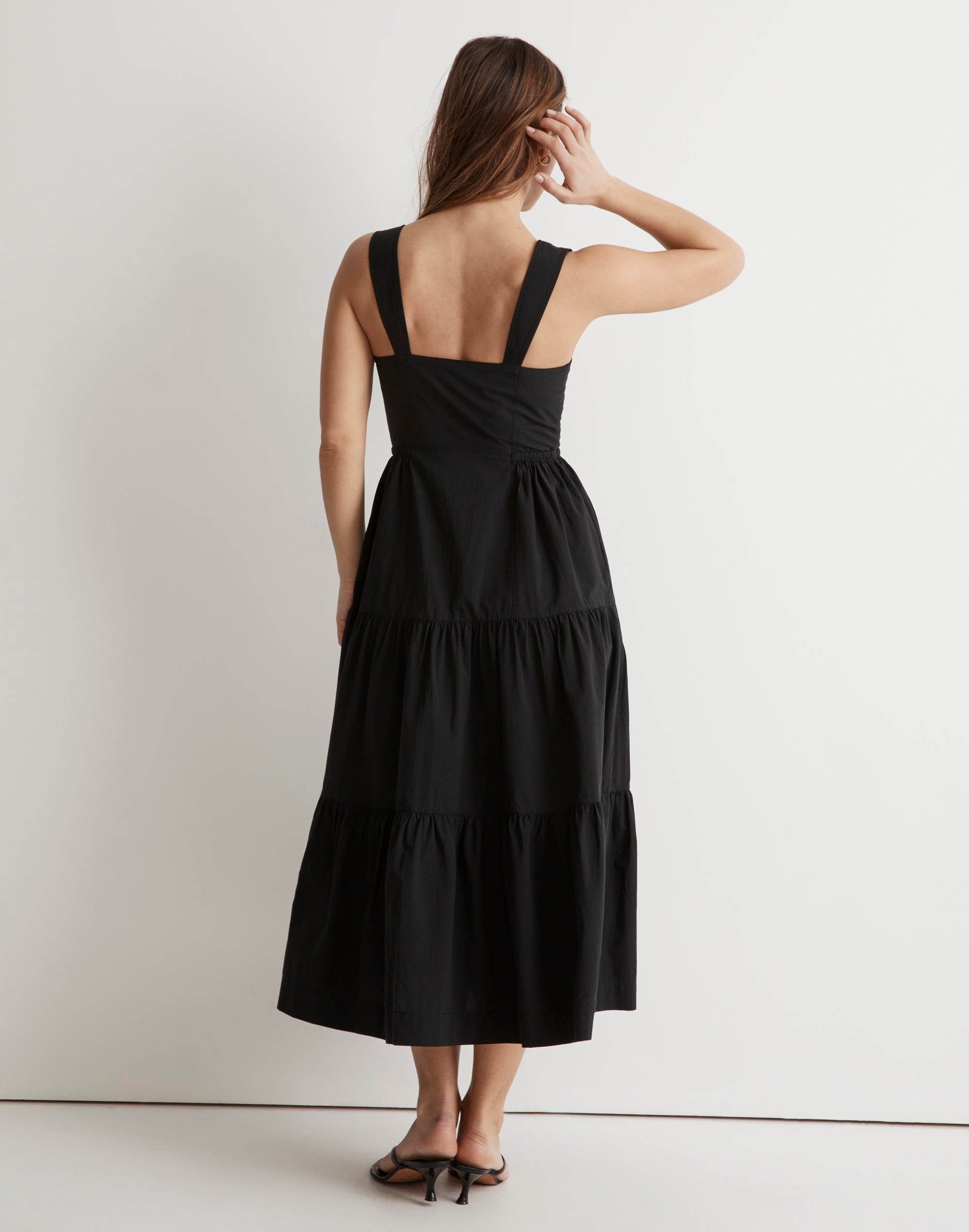 Button-Front Tiered Midi Dress