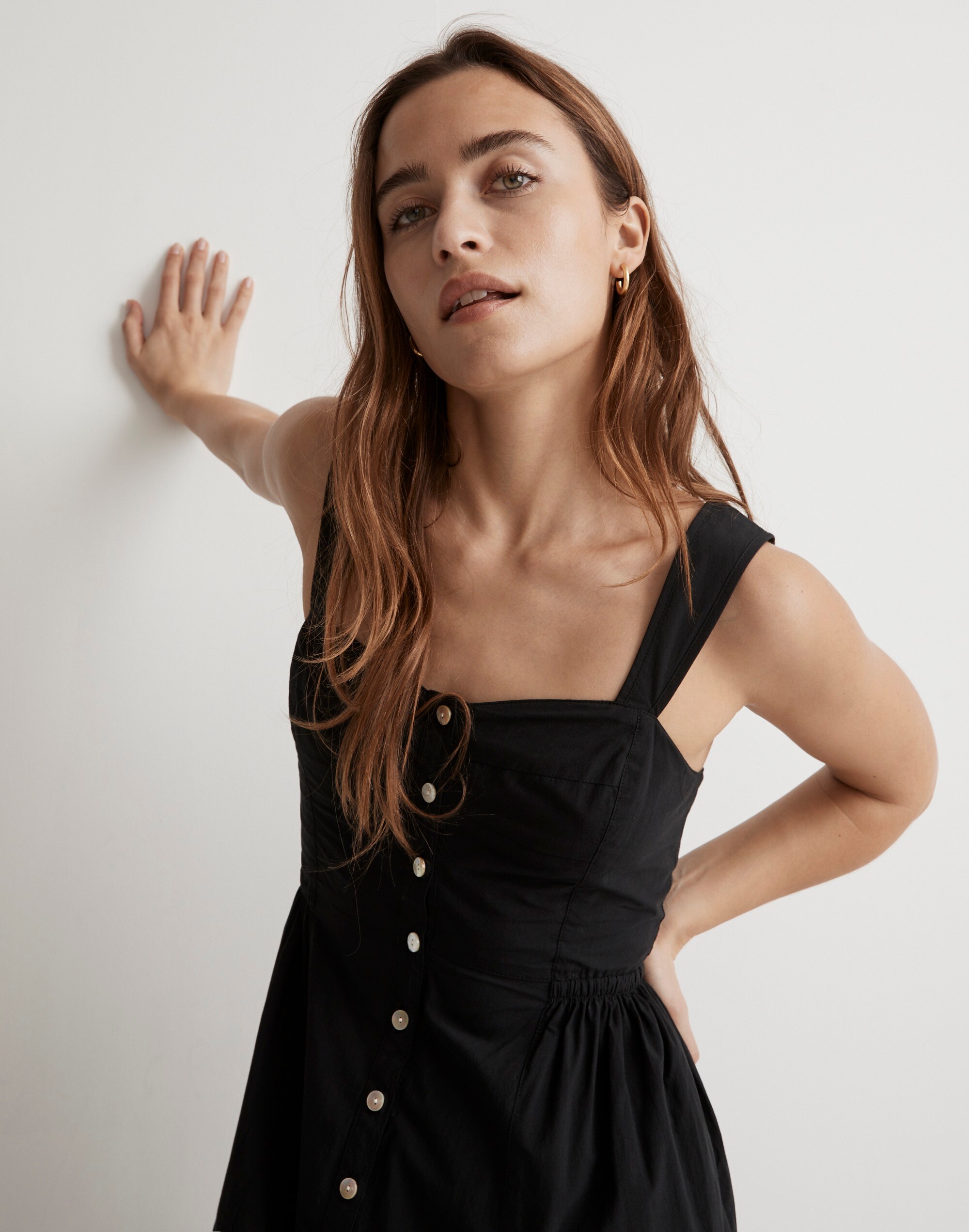 Button-Front Tiered Midi Dress