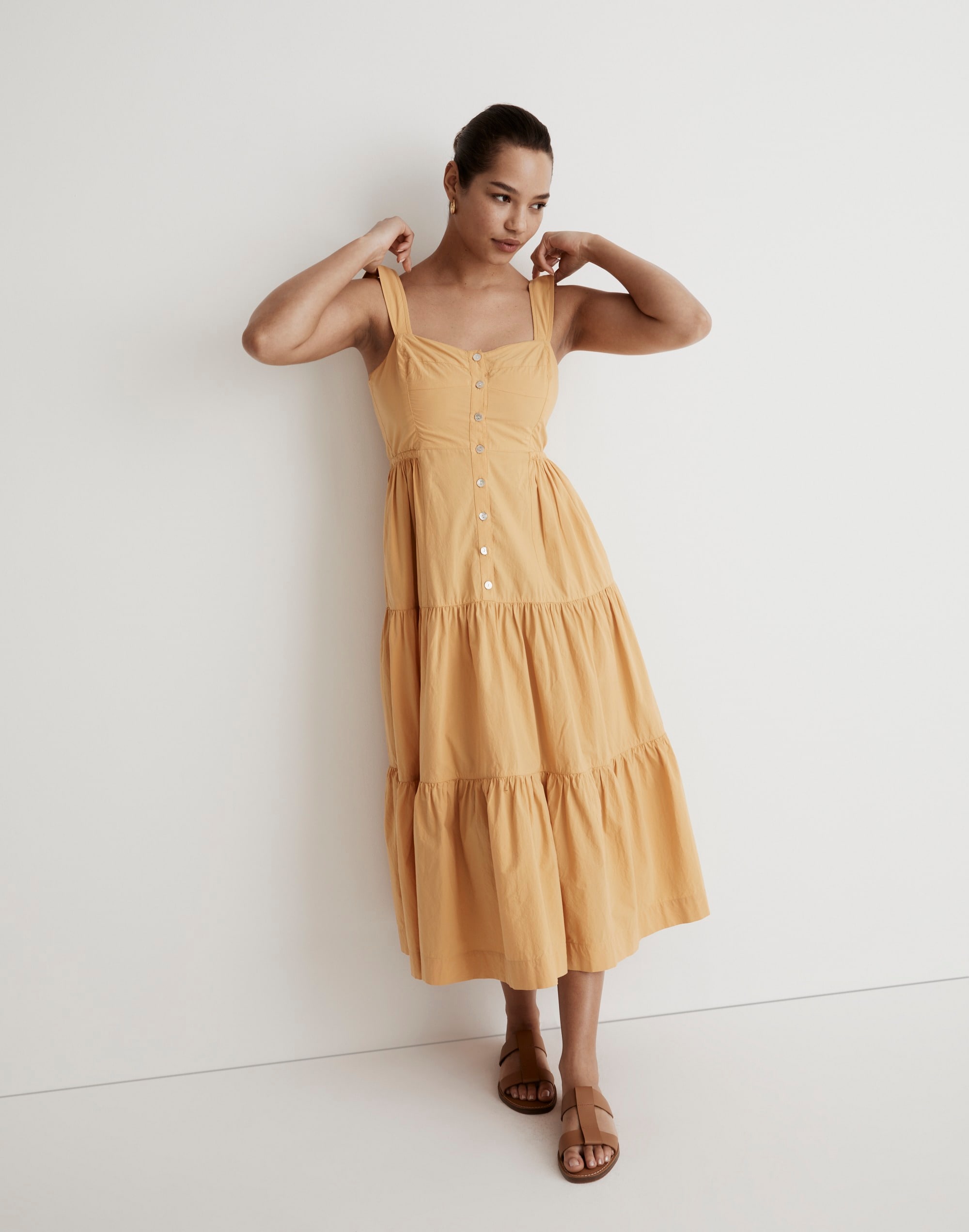 Button-Front Tiered Midi Dress