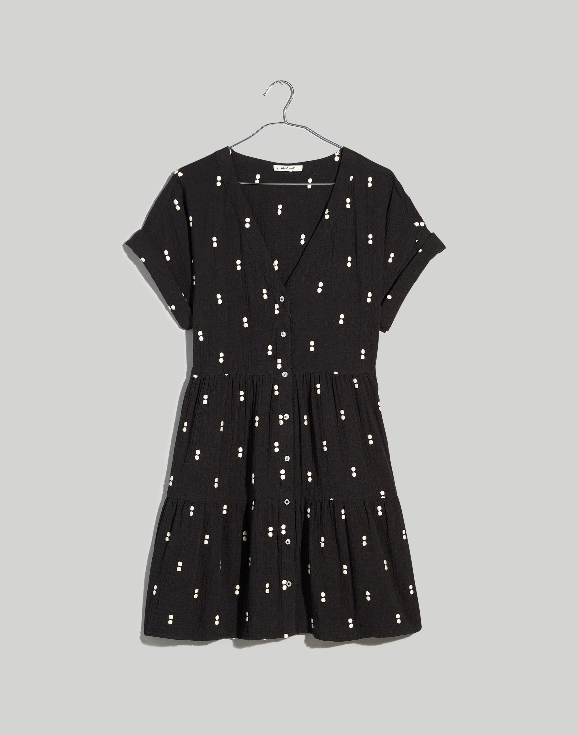 Lightspun Cuff-Sleeve Button-Front Tiered Mini Dress