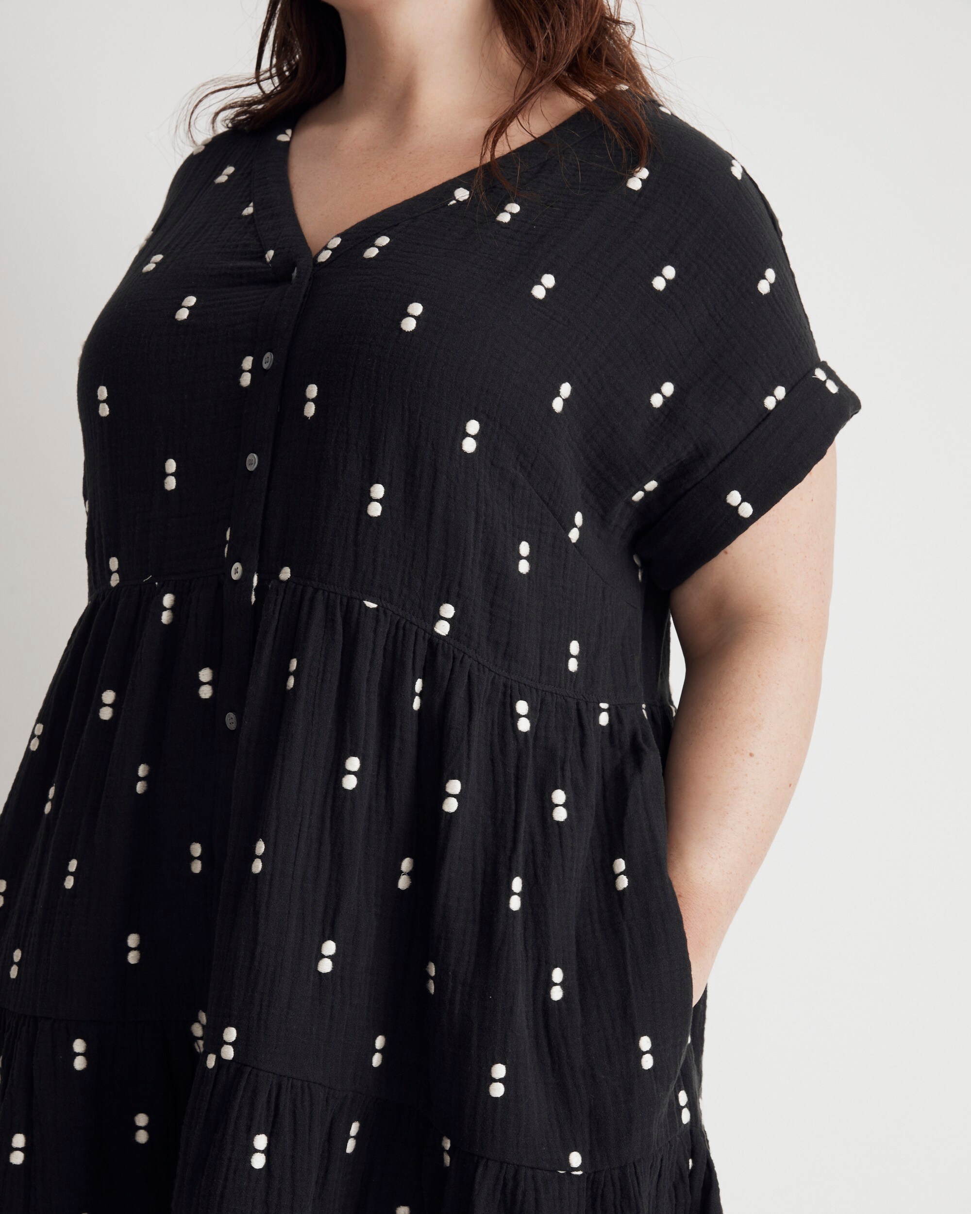 Plus Embroidered Lightspun Tiered Mini Dress