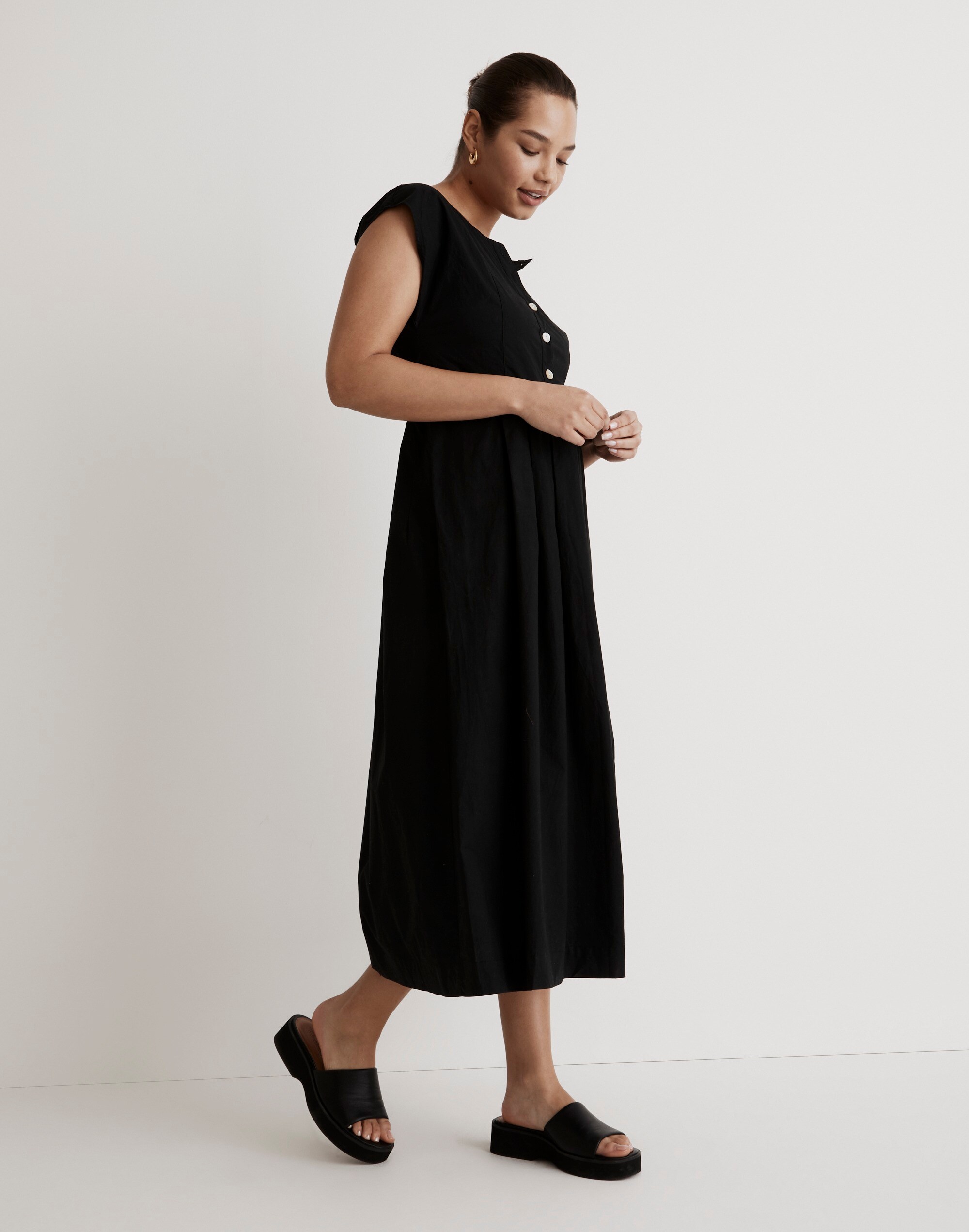 Poplin Button-Front Midi Dress