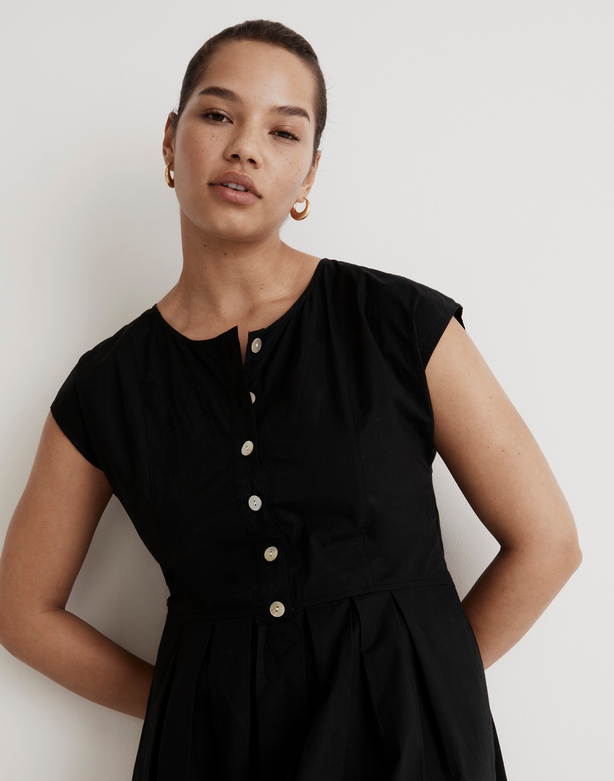 Poplin Button-Front Midi Dress