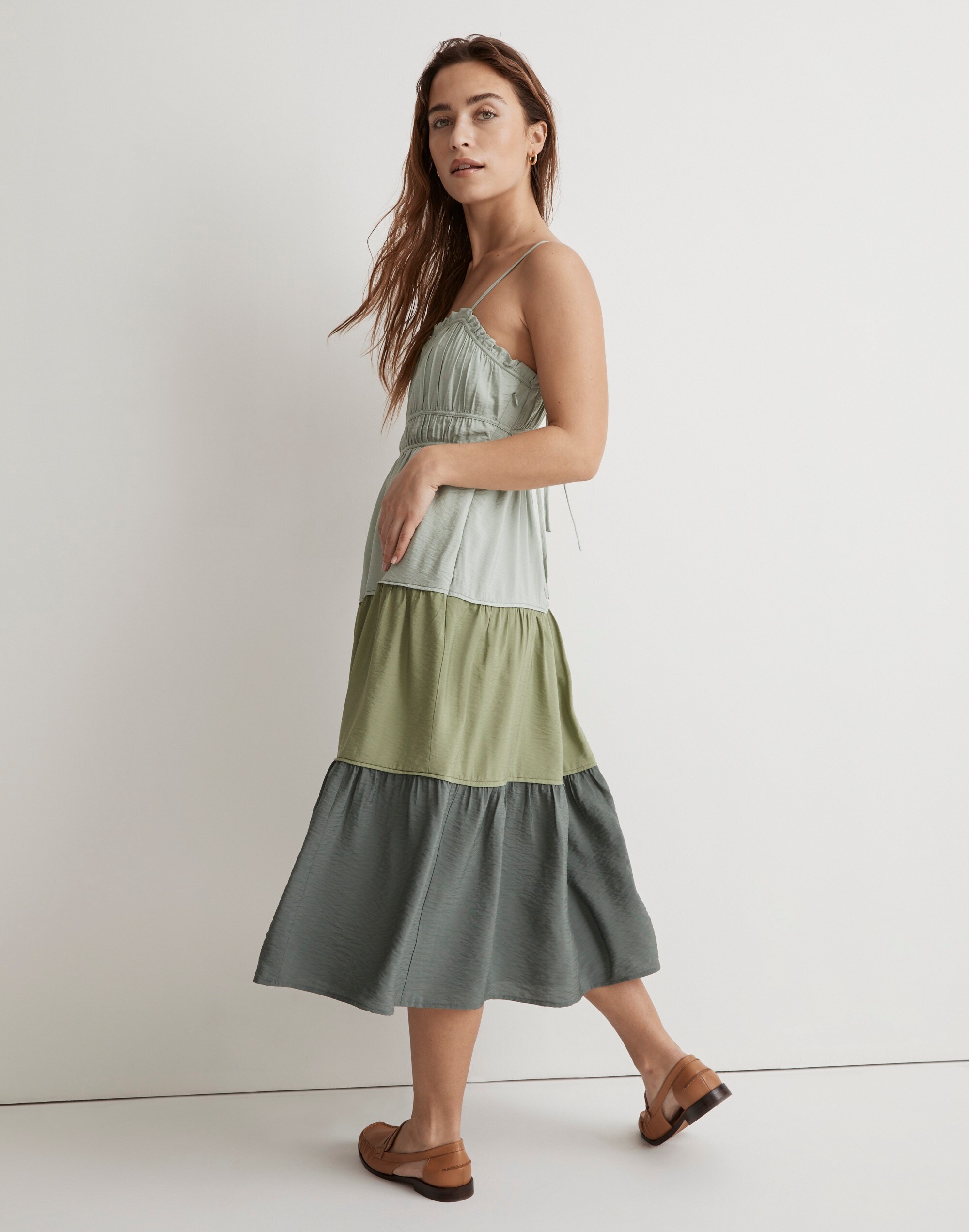 Sophia Cami Tiered Midi Dress in Colorbock