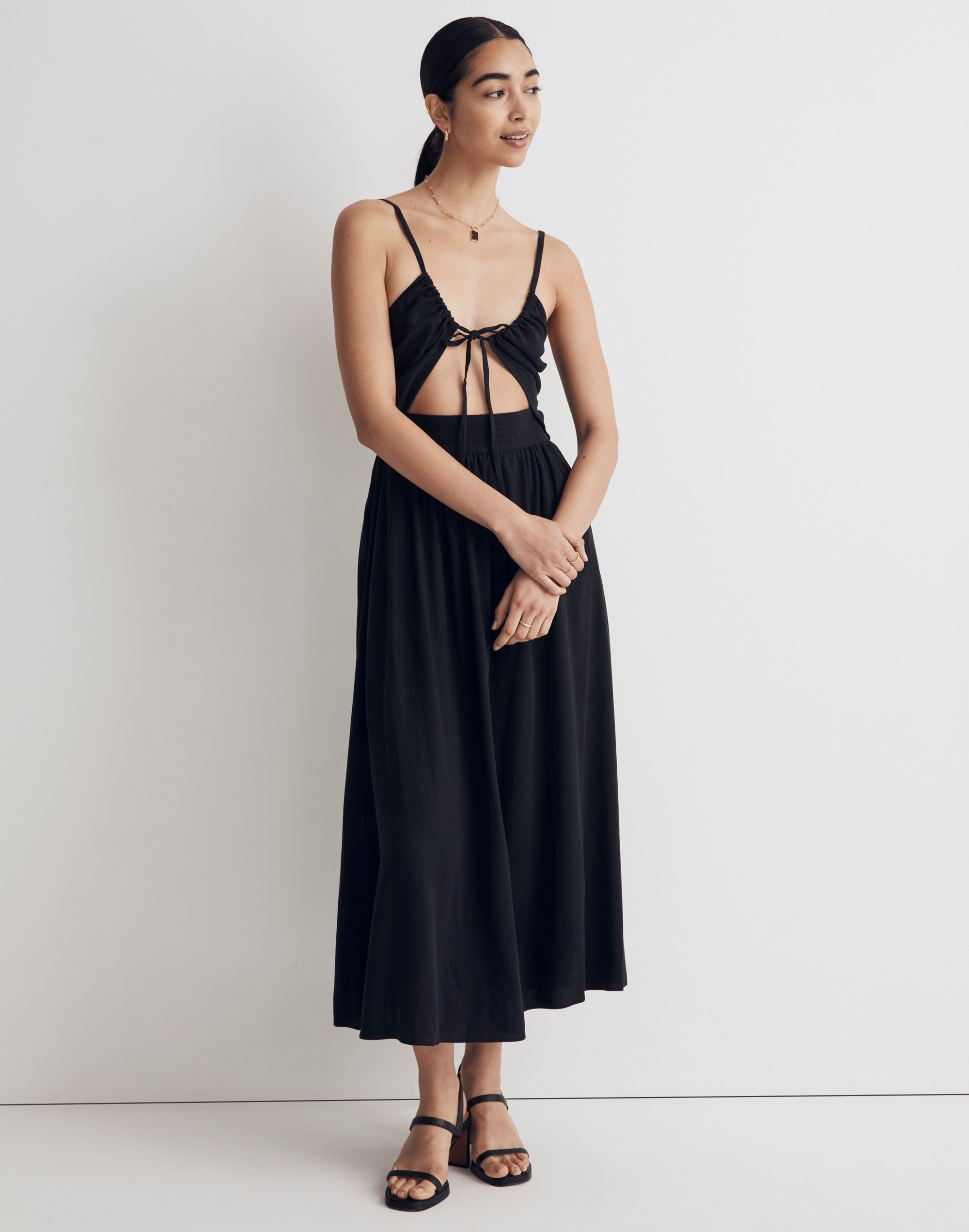 Carys High Neck Cami Slit Detail Midi Dress
