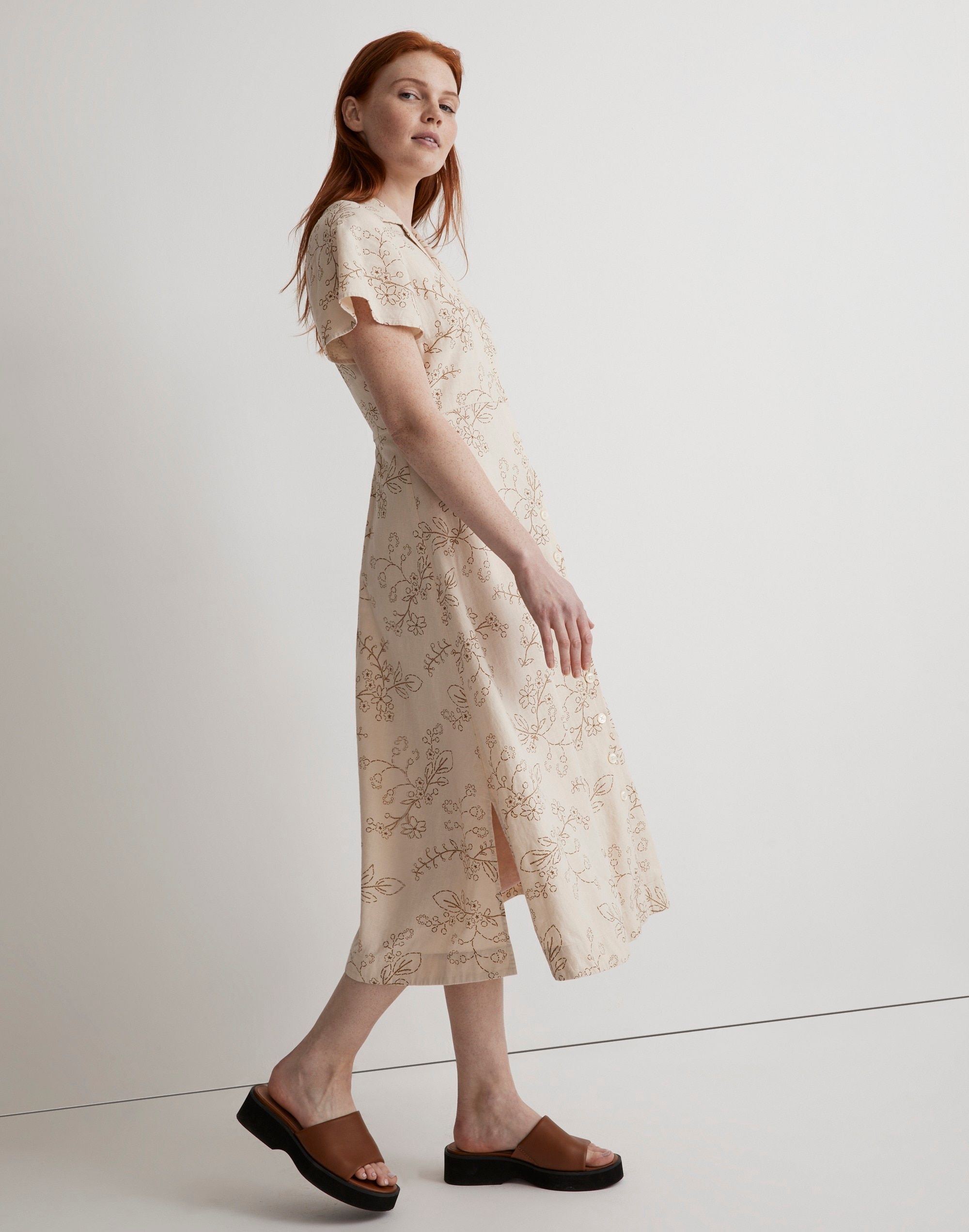 Kacie Midi Shirtdress in Stitched Vines