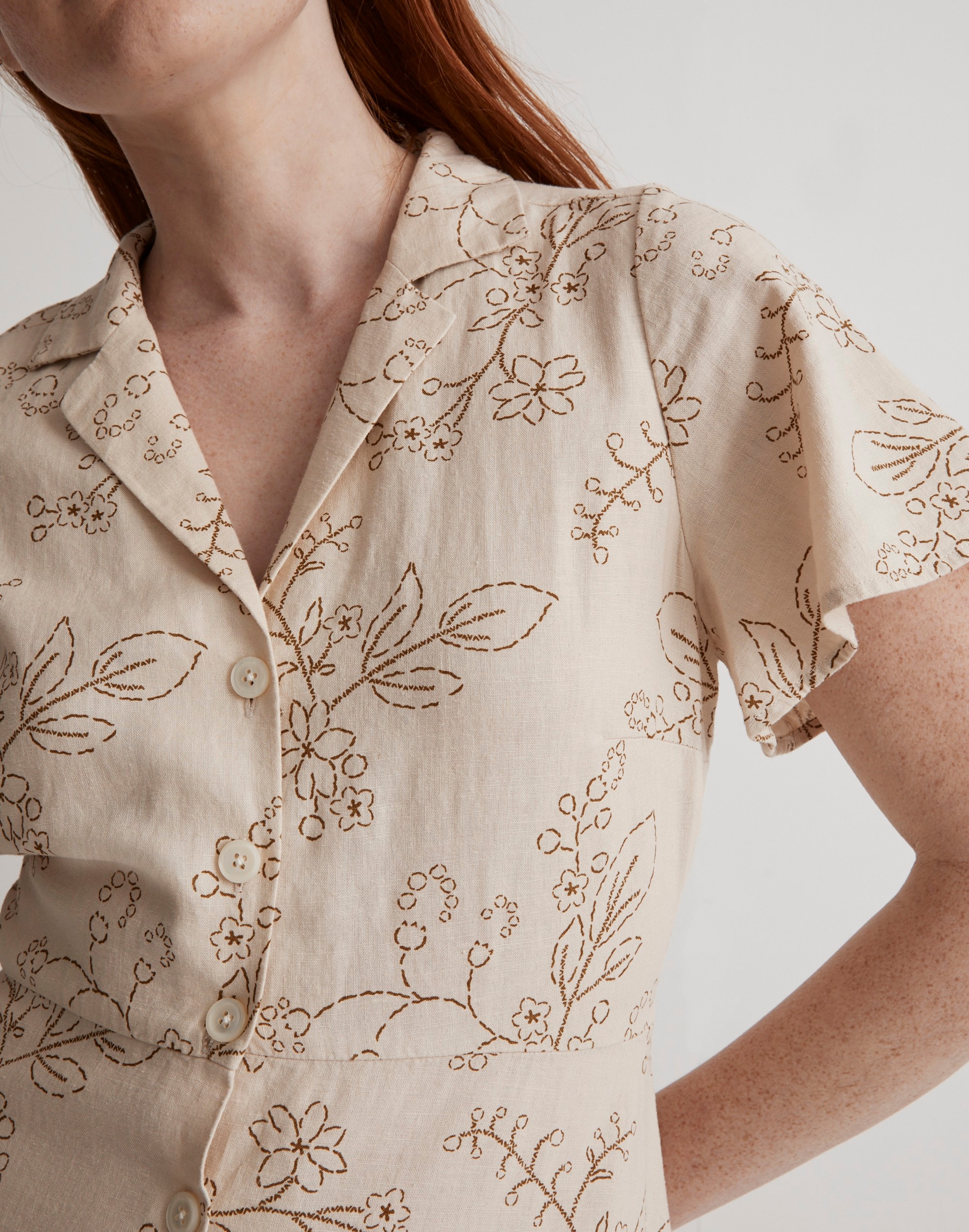 Kacie Midi Shirtdress in Stitched Vines