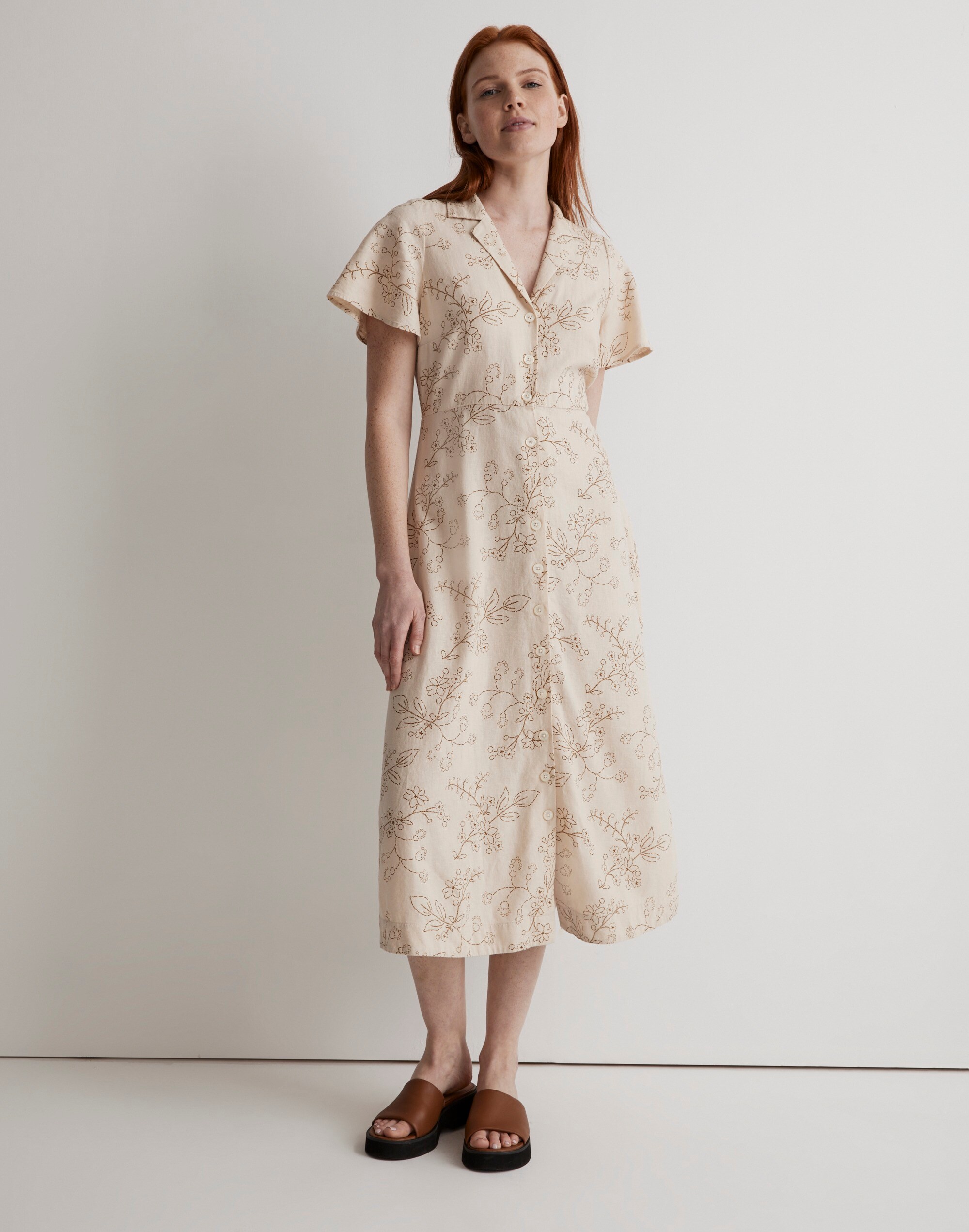 Kacie Midi Shirtdress in Stitched Vines