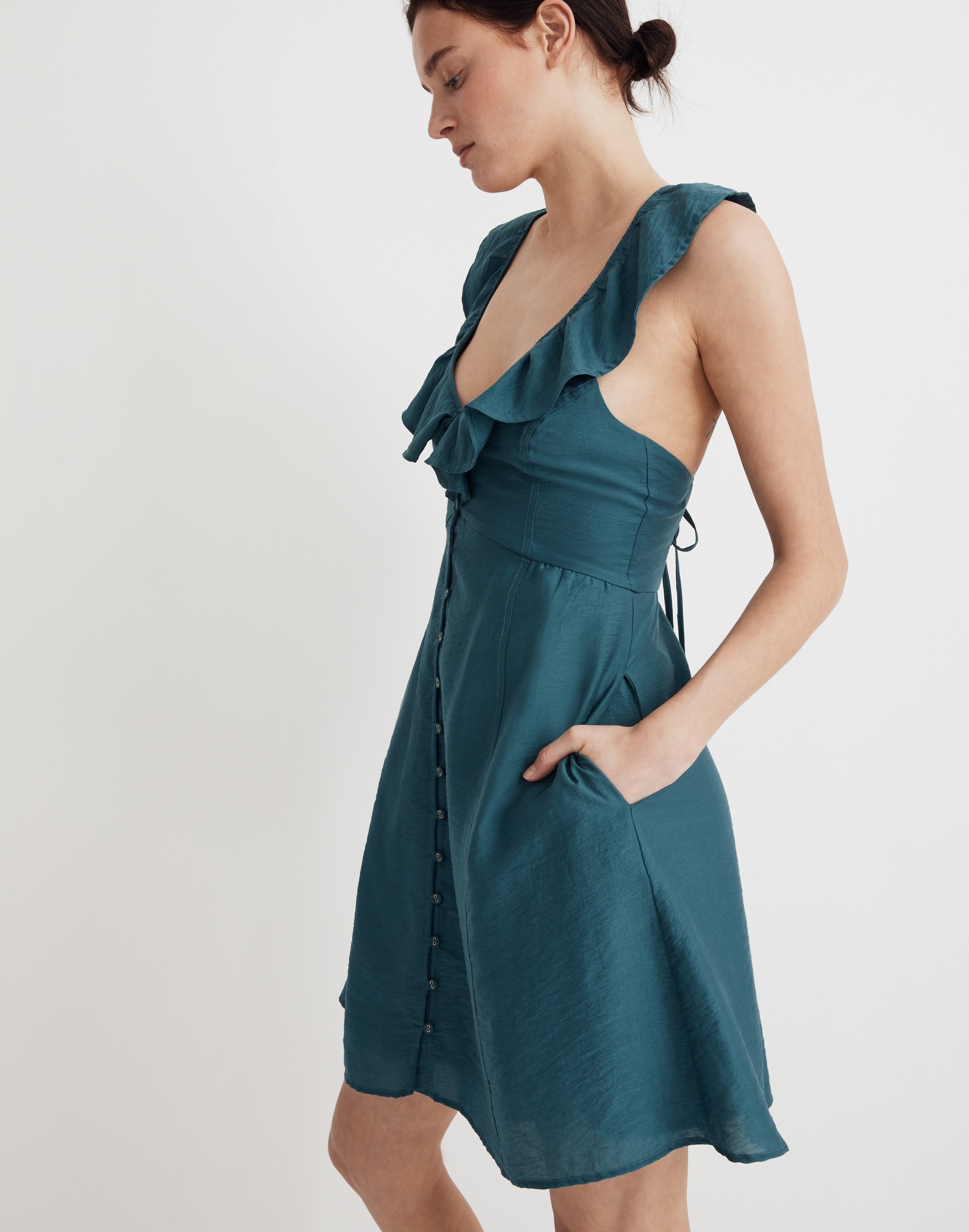 Ruffle Button-Front Mini Dress