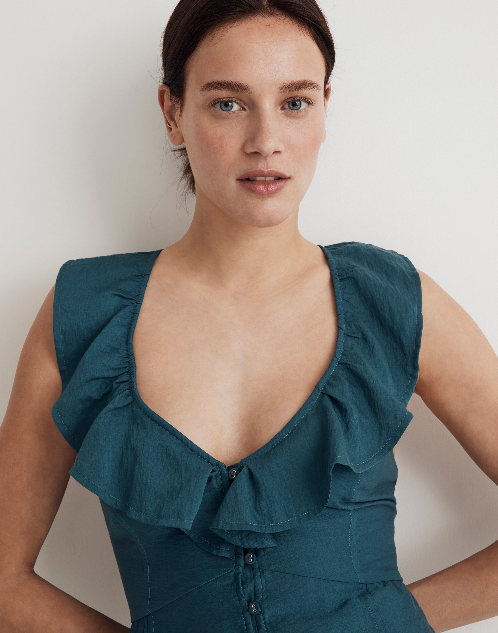 Ruffle Button-Front Mini Dress