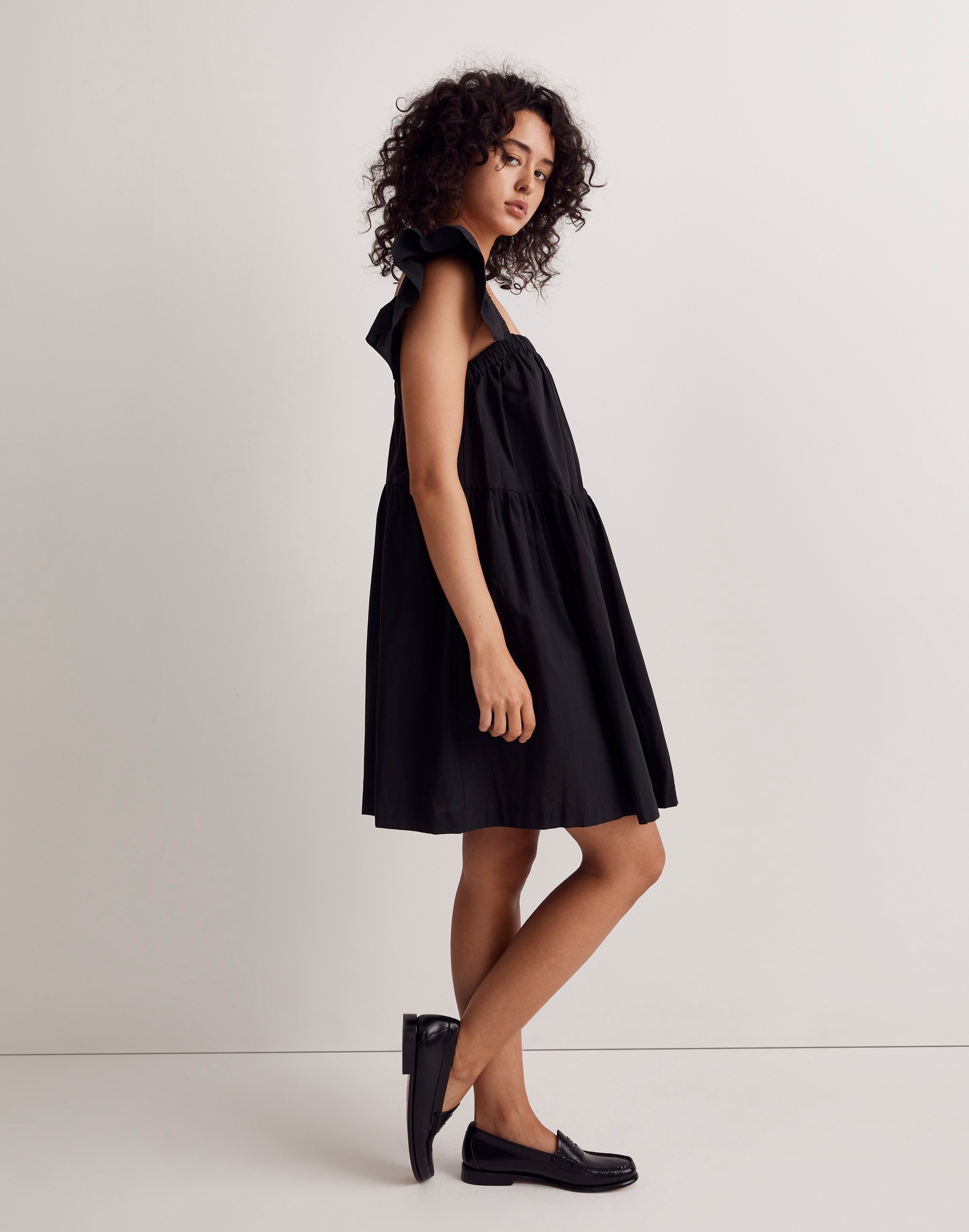 Flutter-Sleeve Square-Neck Mini Dress
