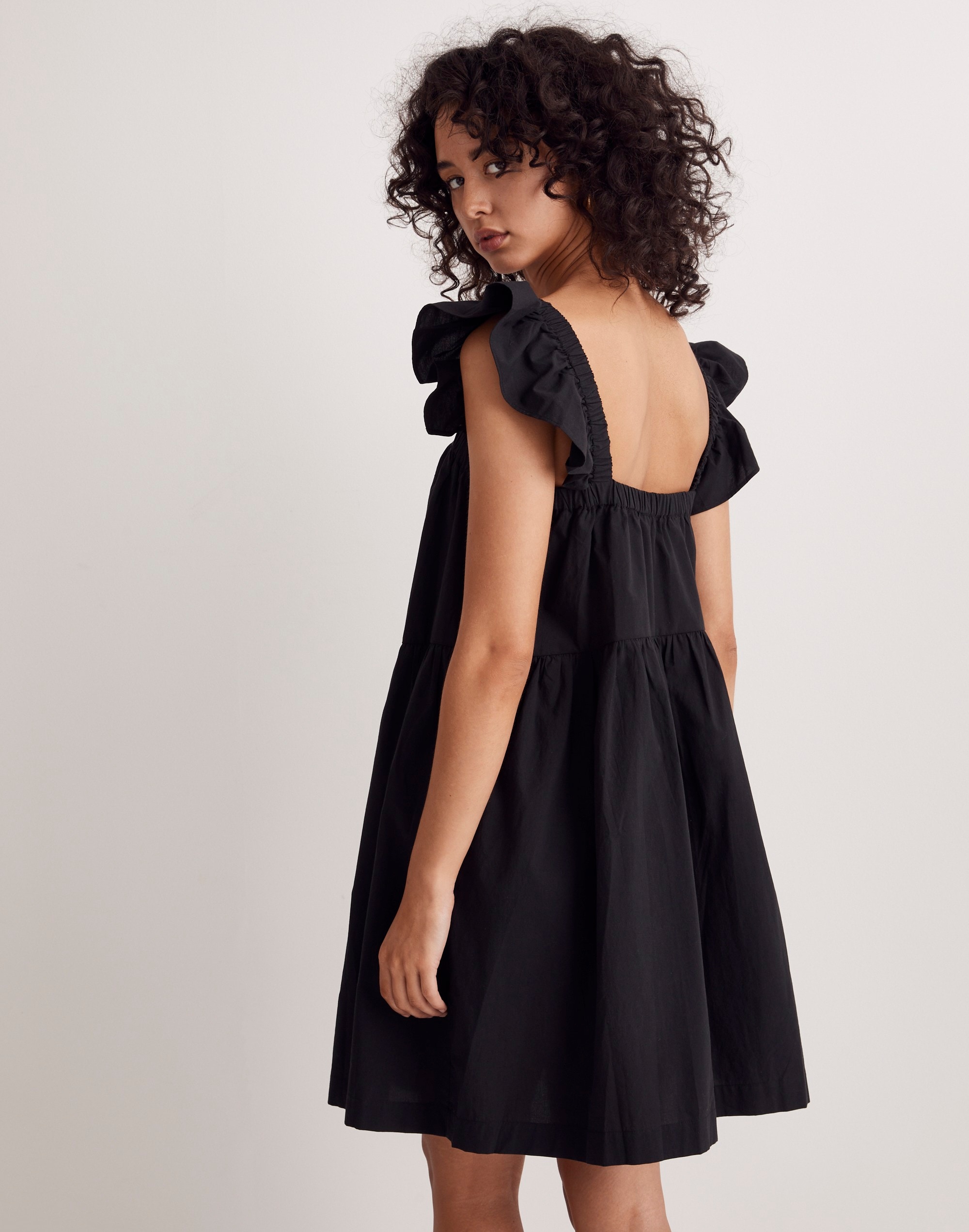 Flutter-Sleeve Square-Neck Mini Dress