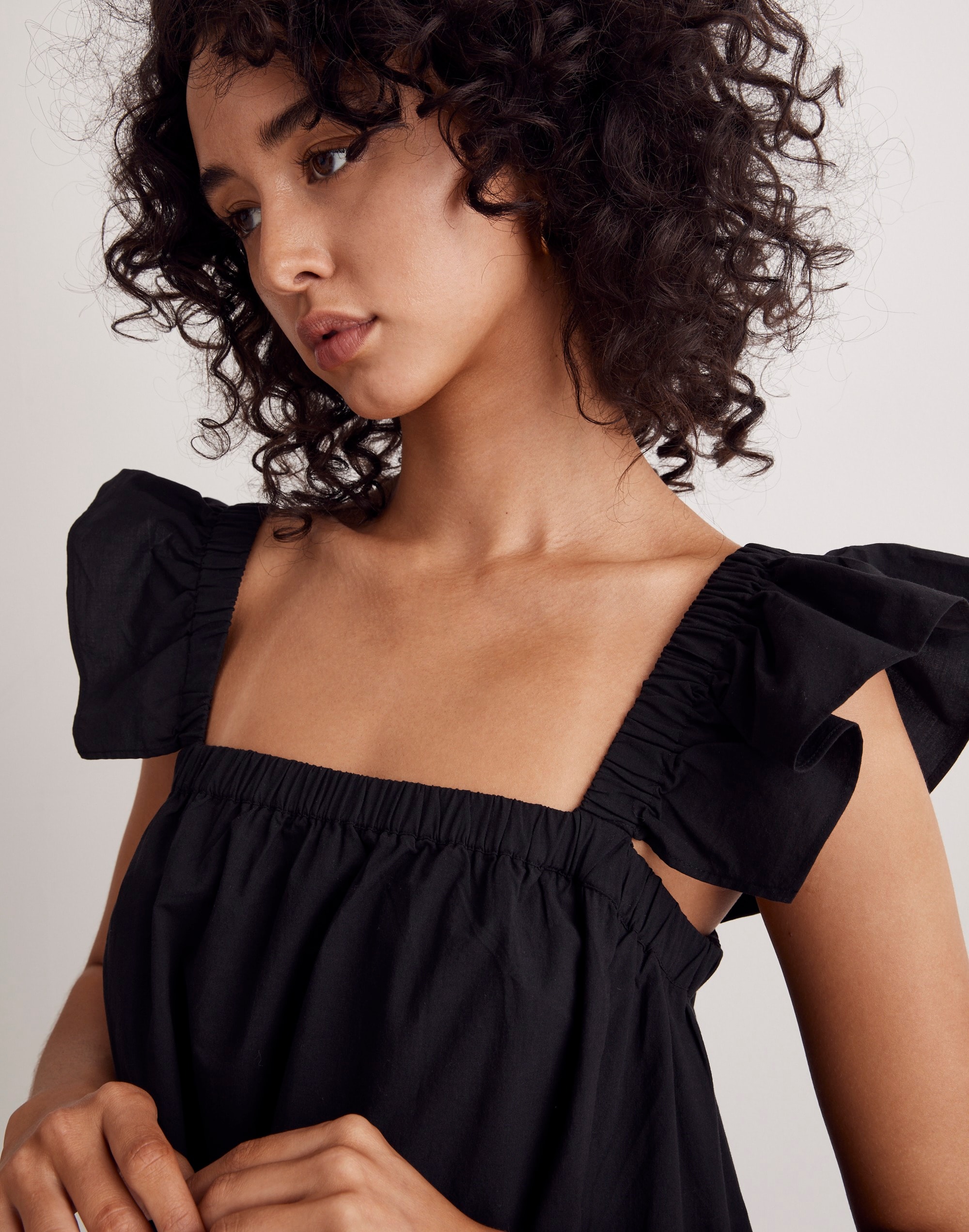 Flutter-Sleeve Square-Neck Mini Dress