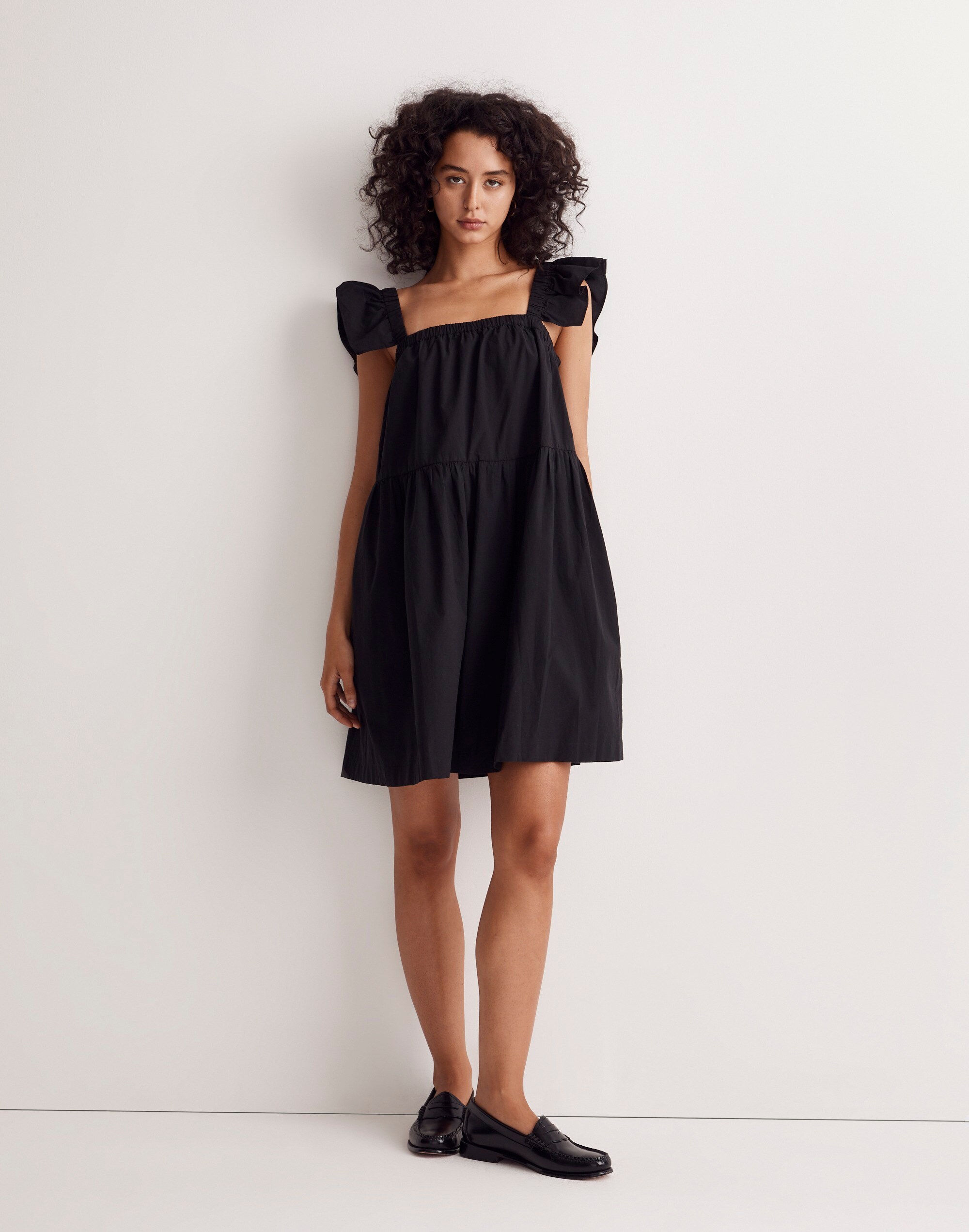Flutter-Sleeve Square-Neck Mini Dress