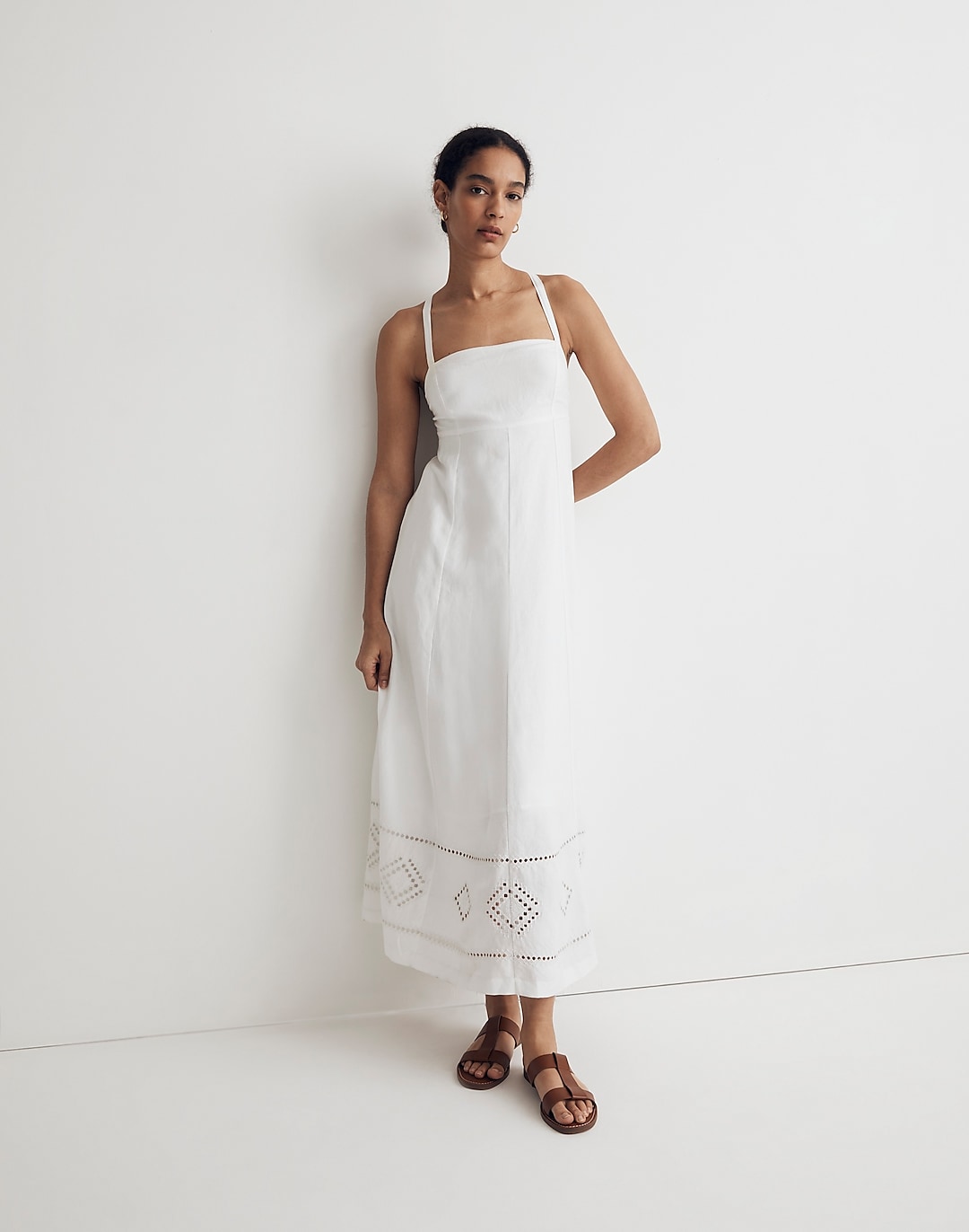 Embroidered Eyelet Tie-Back Cami Midi Dress