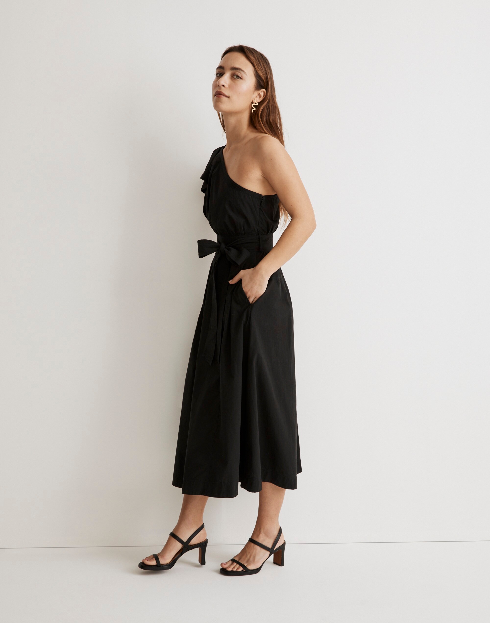 Ruffled One-Shoulder Midi Dress