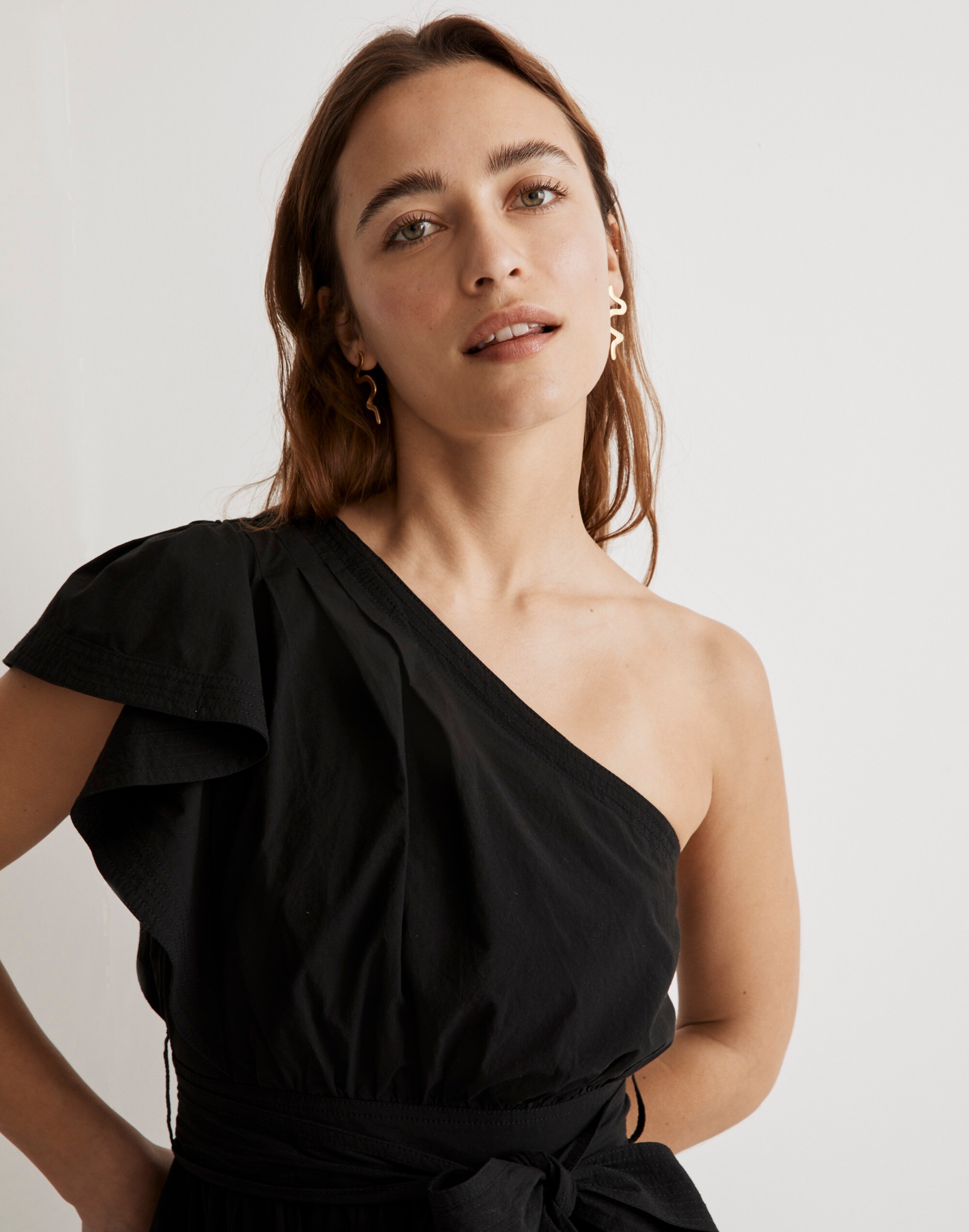 Ruffled One-Shoulder Midi Dress