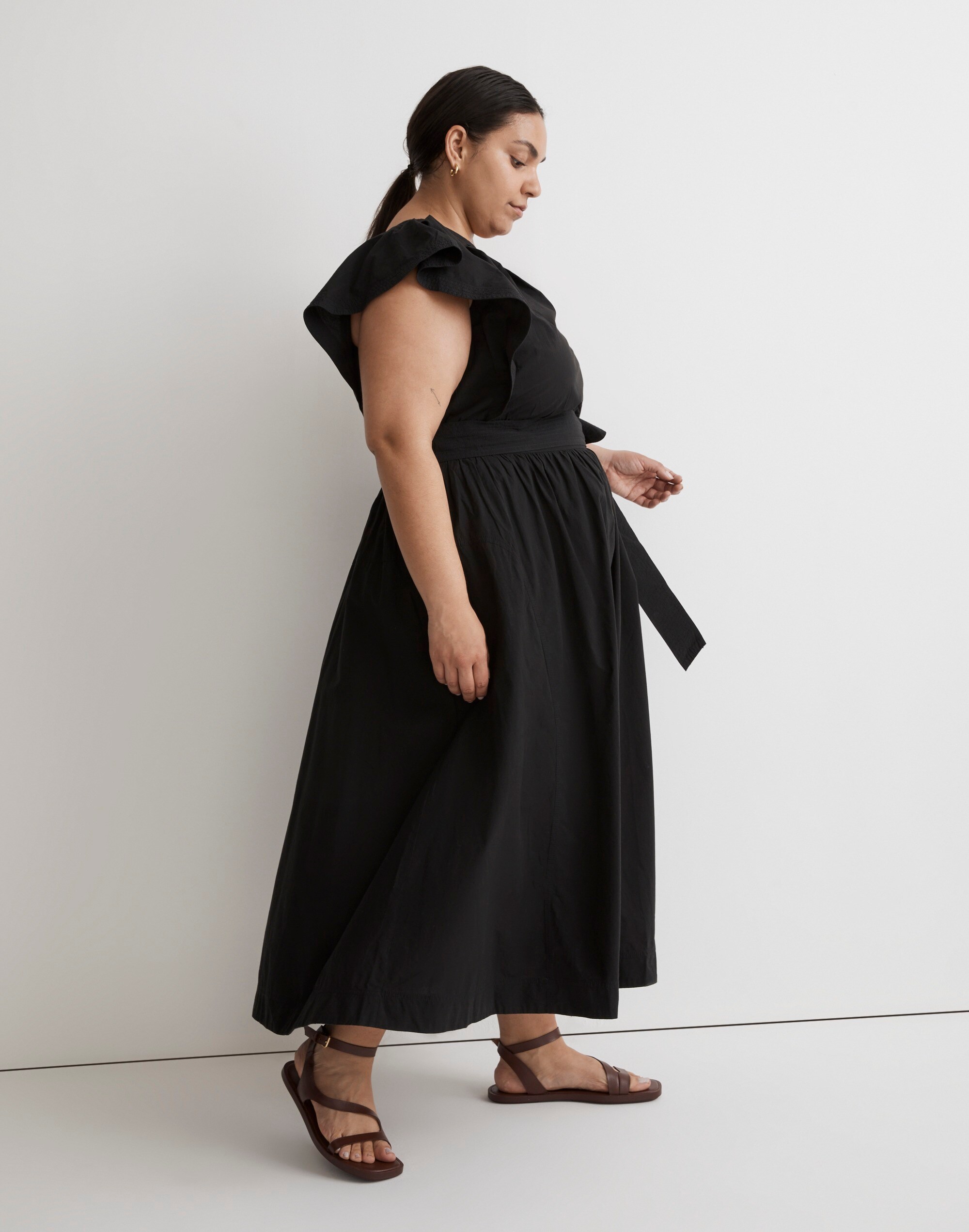 Plus Ruffled One-Shoulder Midi Dress