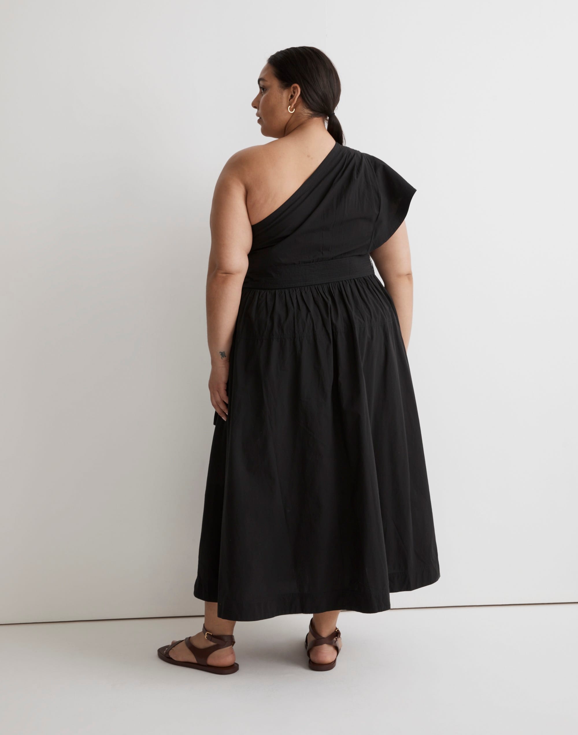 Plus Ruffled One-Shoulder Midi Dress