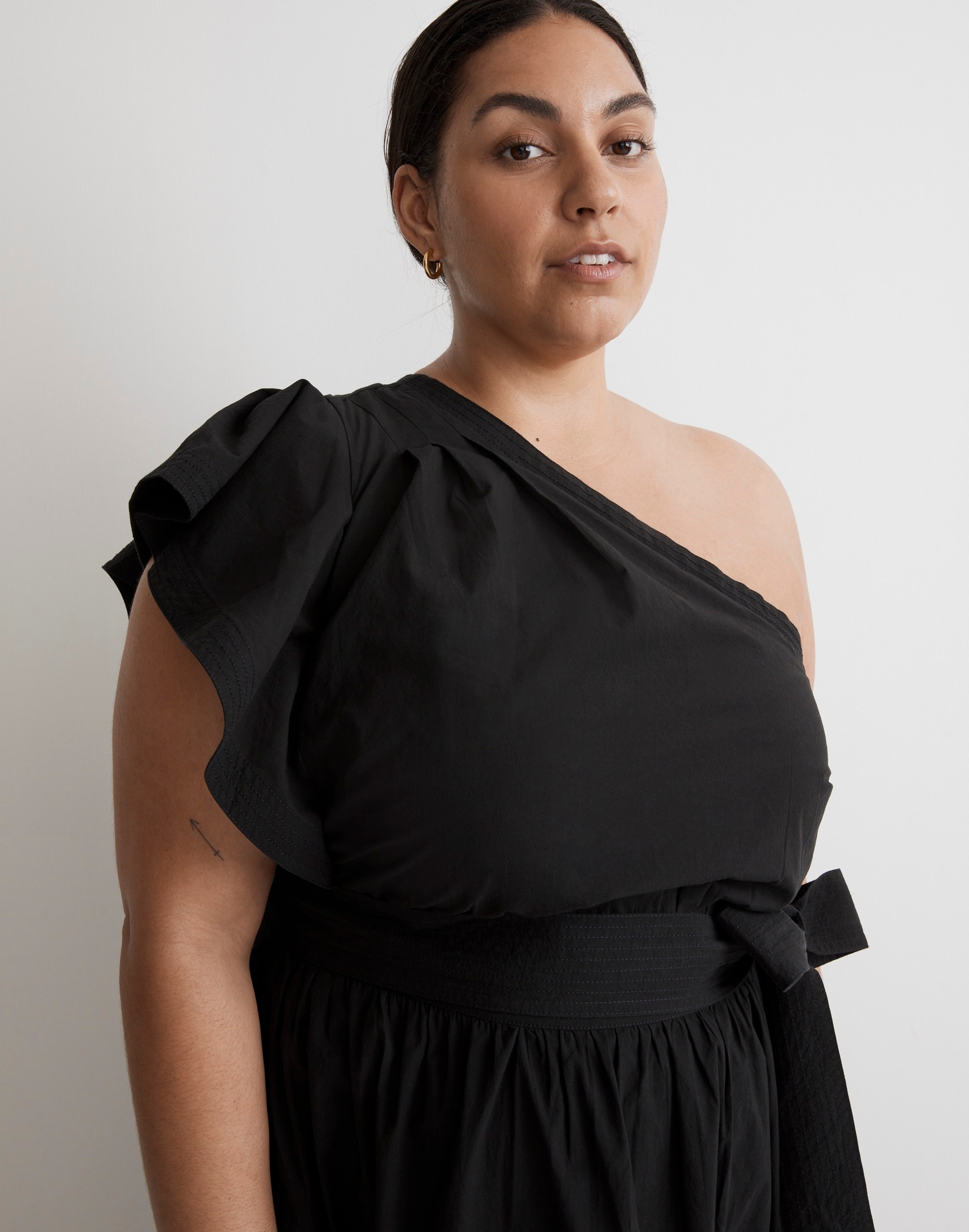 Plus Ruffled One-Shoulder Midi Dress